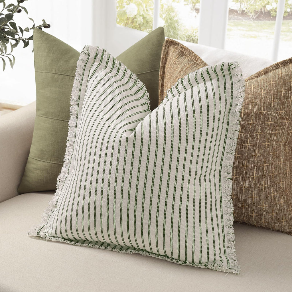 ZWJD Throw Pillow Covers 20x20 Set of 2 Striped Pillow Covers with Fringe Chic Cotton Decorative Pillows Square Cushion Covers for Sofa Couch Bed Living Room Farmhouse Decor, (Gray)