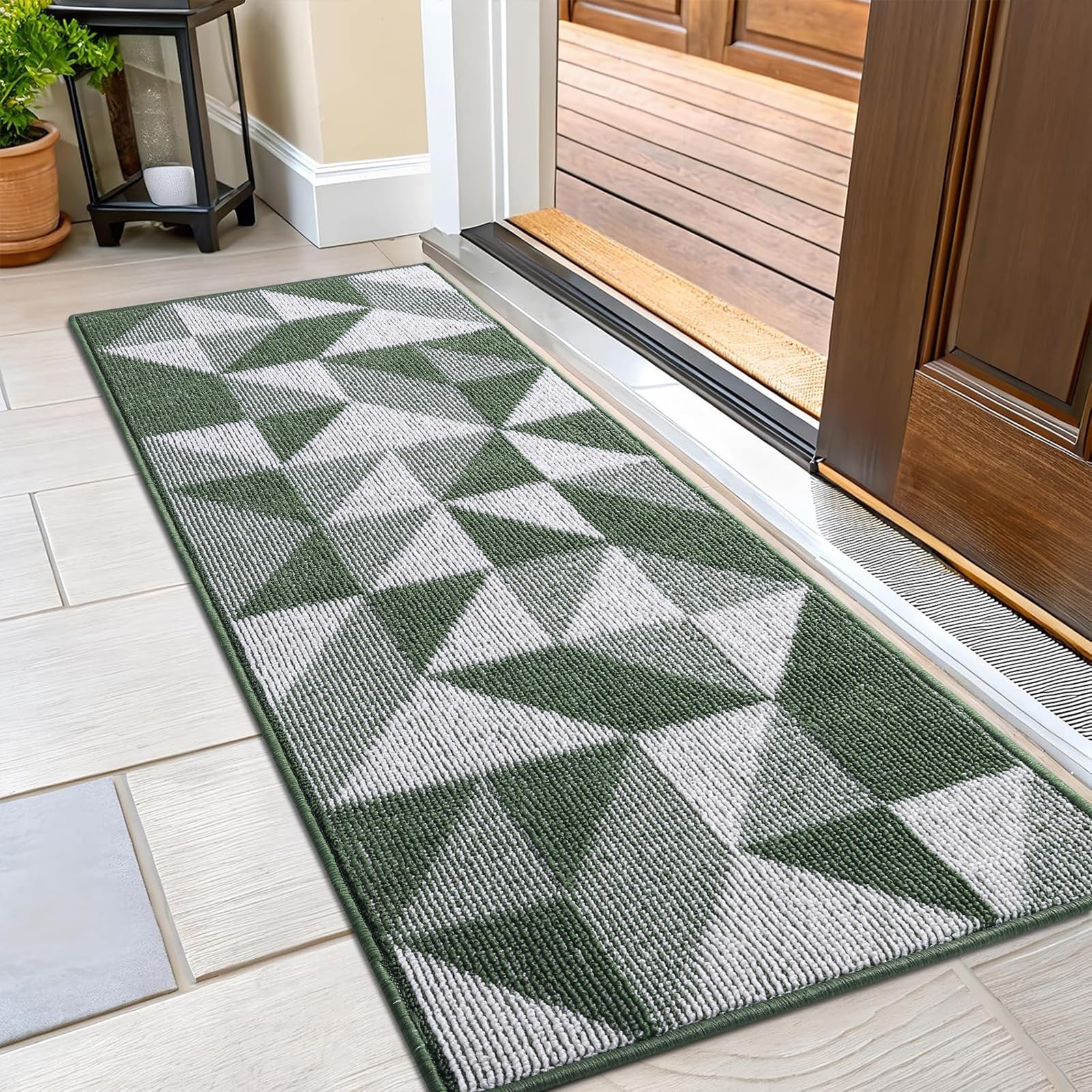 OLANLY Door Mat Indoor Entrance Washable 32x20, Odor-Free Low-Profile Front Back Geometric Doormat, Absorbent Resist Dirt Entry Carpet, Easy to Clean Sturdy Inside Floor Mats for Entryway, Black