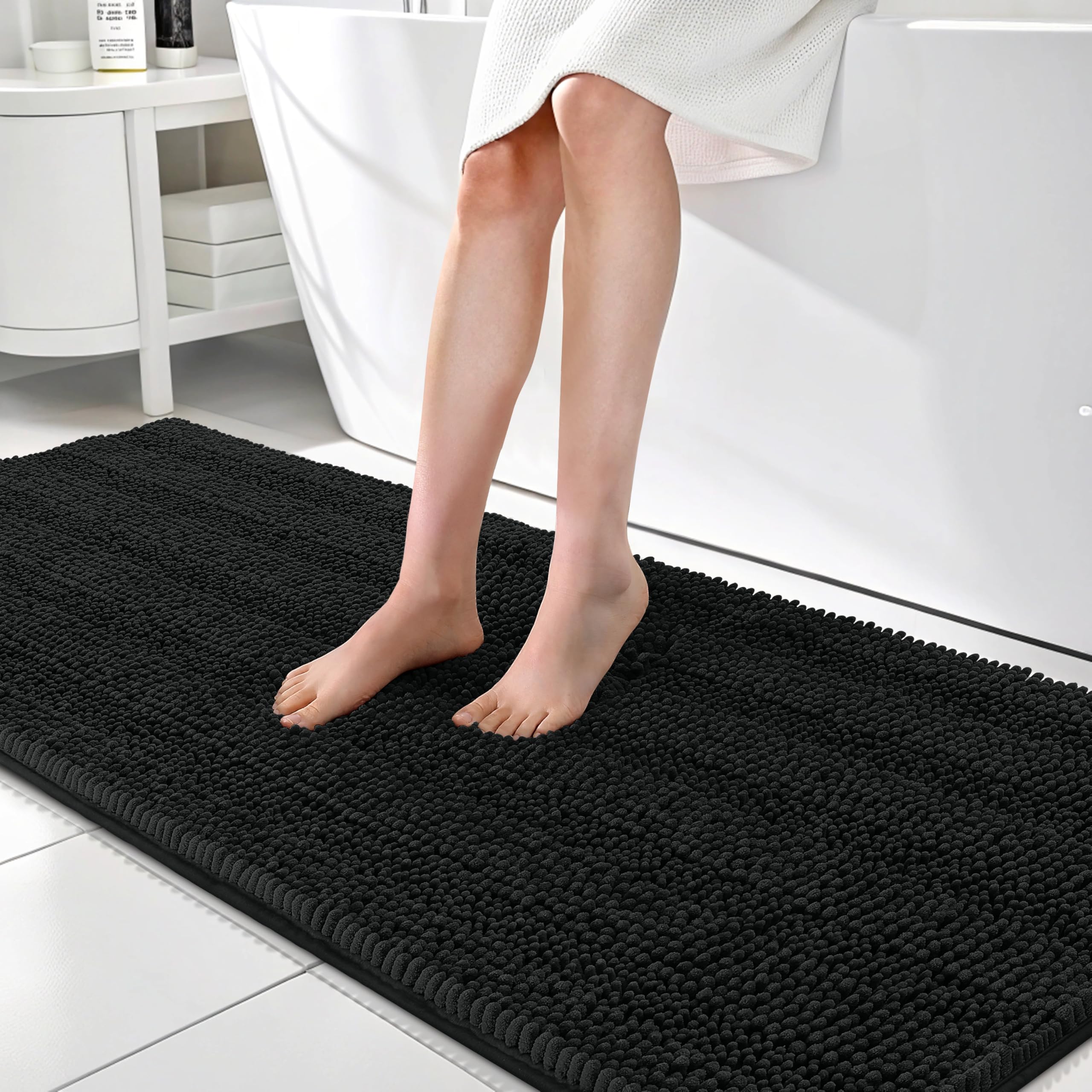 OLANLY Thick Bathroom Rugs 30x20, Extra Soft Absorbent Chenille Striped Bath Rugs, Rubber Backing, Machine Wash Dry, Bath Mats for Bathroom Floor, Tub and Shower, Home Decor Accessories, Grey