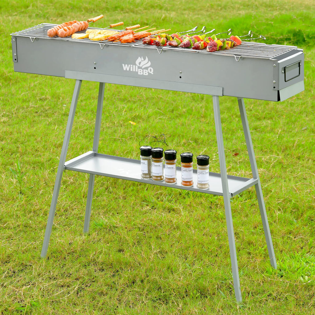 WILLBBQ Charcoal Grill Tailgate Parties, Patio, Beach Barbecues, Backyard Gatherings,Alloy Steel BBQ Barbecue Outdoor Grilling with Durable Support Frame and Dual Adjustable Vents (31.6x7.1x5.1 inch)