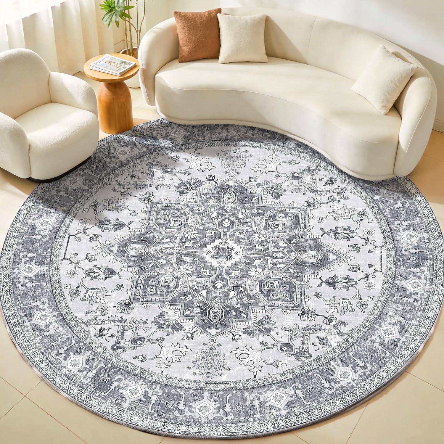 OPPODREAM Soft Area Rugs 5x7, 5x7 Washable Rug with Non Slip Backing, 5 x 7 Faux Cashmere Low-Pile Carpet, Brown