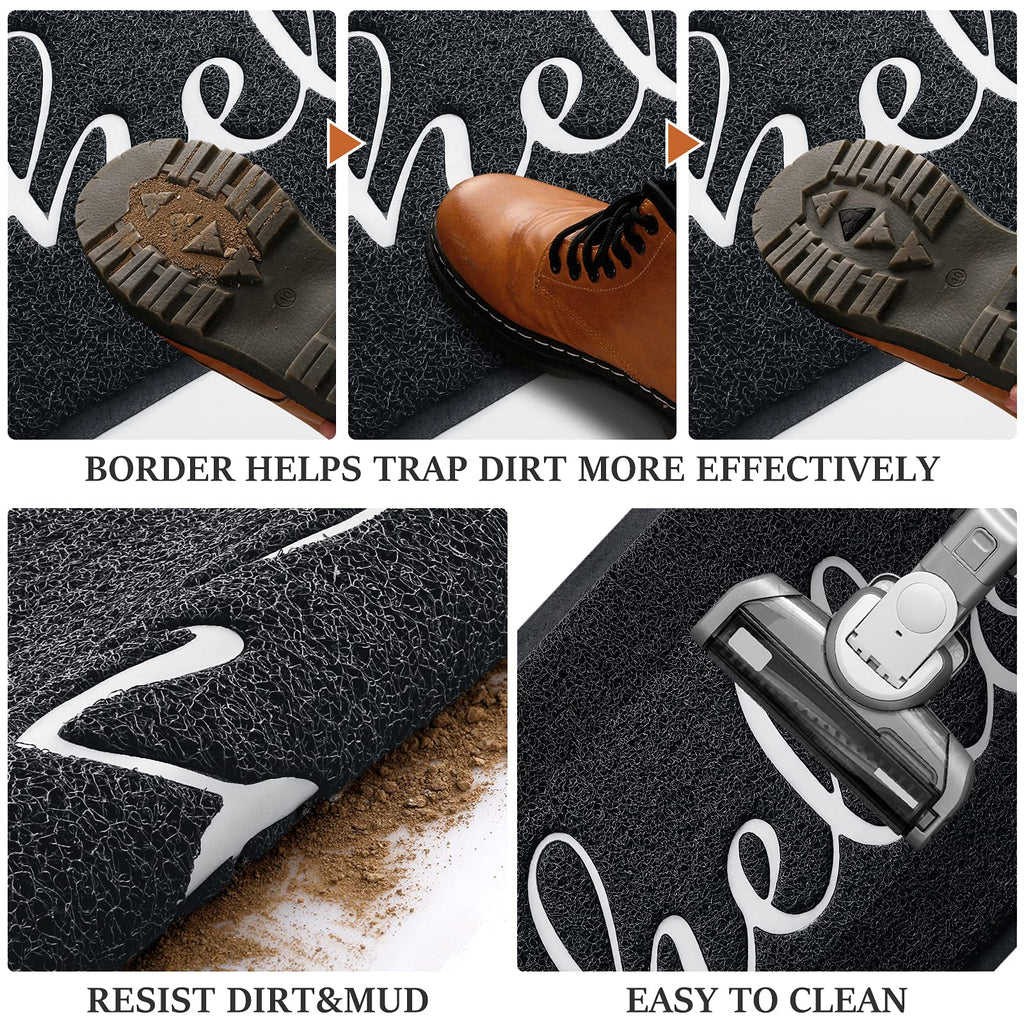 Door Mat (30"x17.5",Black), Welcome Mat Low Profile Front Doormat Floor Mat Non Slip Rugs for Entryway, Patio, High Traffic Areas