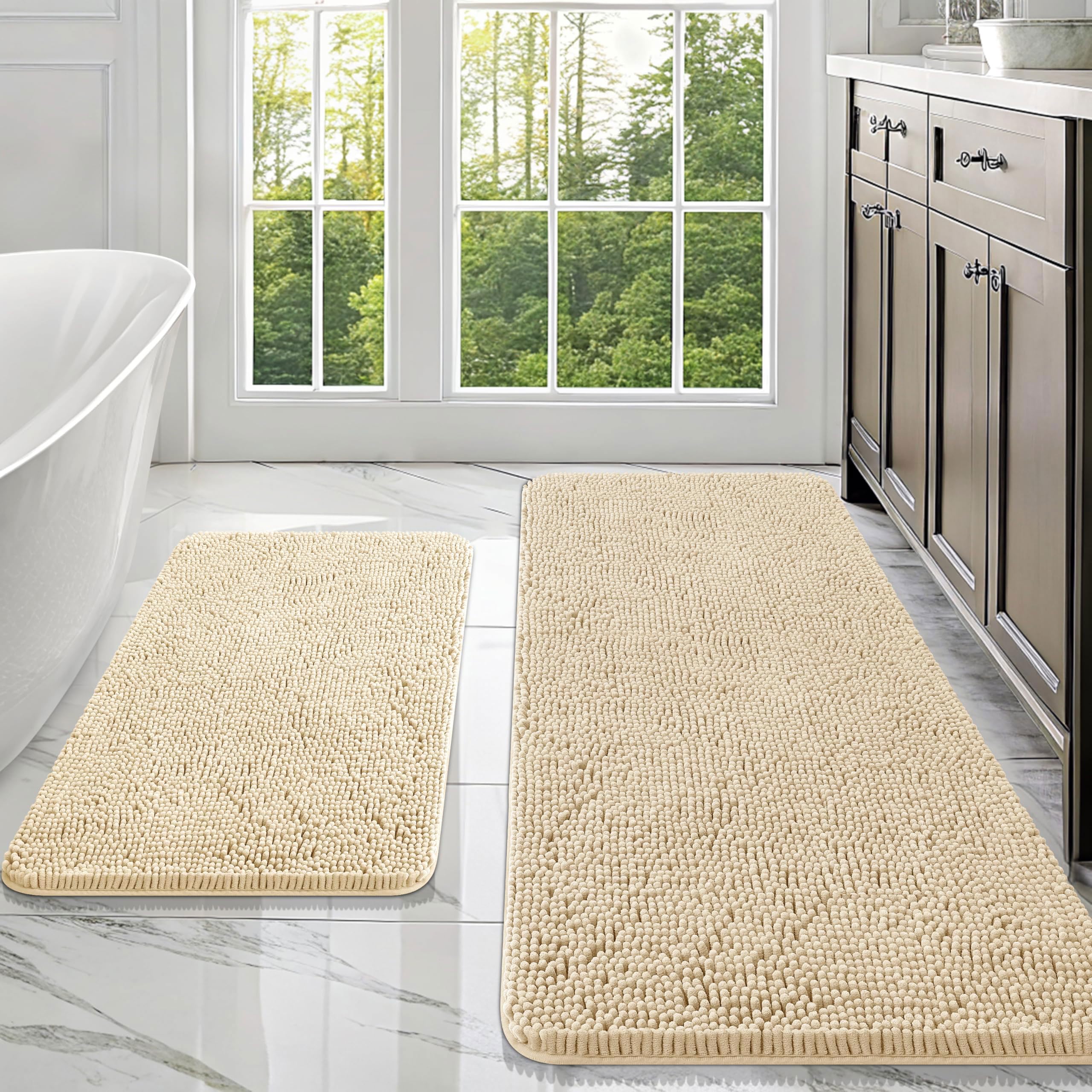 OLANLY Bathroom Rugs Sets 2 Piece, Soft Absorbent Chenille Bath Mats and U-Shaped Contour Toilet Mat Area Rug Set, Machine Washable Bath Carpet, Home Decor Accessories(30"x20"+24"x20", Grey)