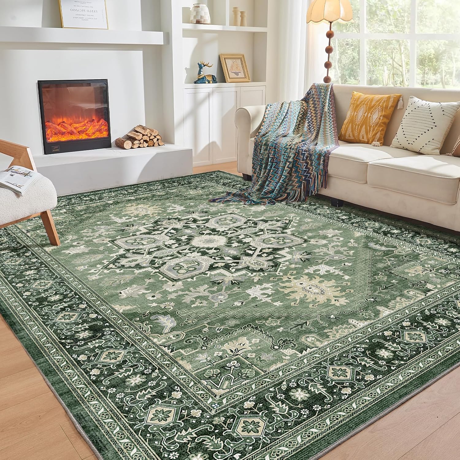 OPPODREAM Soft Area Rugs 5x7, 5x7 Washable Rug with Non Slip Backing, 5 x 7 Faux Cashmere Low-Pile Carpet, Brown