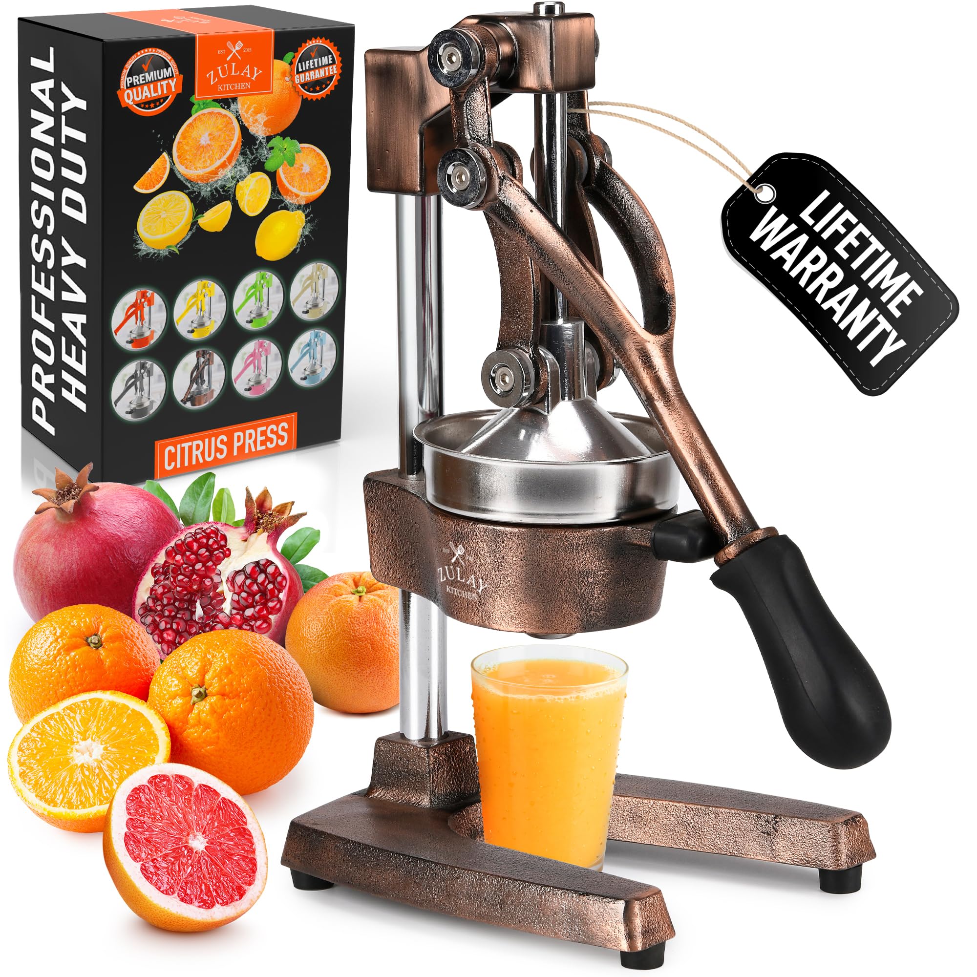 Zulay Kitchen Cast Iron Juicer - Easy-to-Clean Heavy-Duty Manual Juicer, Professional Citrus Juicer - Stainless Steel Lemon Squeezer - Manual Citrus Press & Orange Squeezer - Orange Juicer (Black)