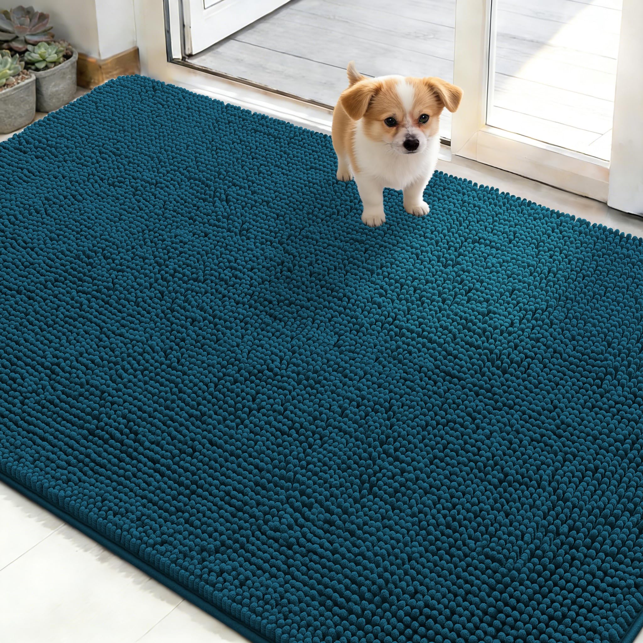 OLANLY Dog Door Mat for Muddy Paws 30x20, Absorbs Moisture and Dirt, Absorbent Non-Slip Washable Doormat, Quick Dry Chenille Mud Mat for Dogs, Entry Indoor Entryway Carpet for Inside Floor, Grey