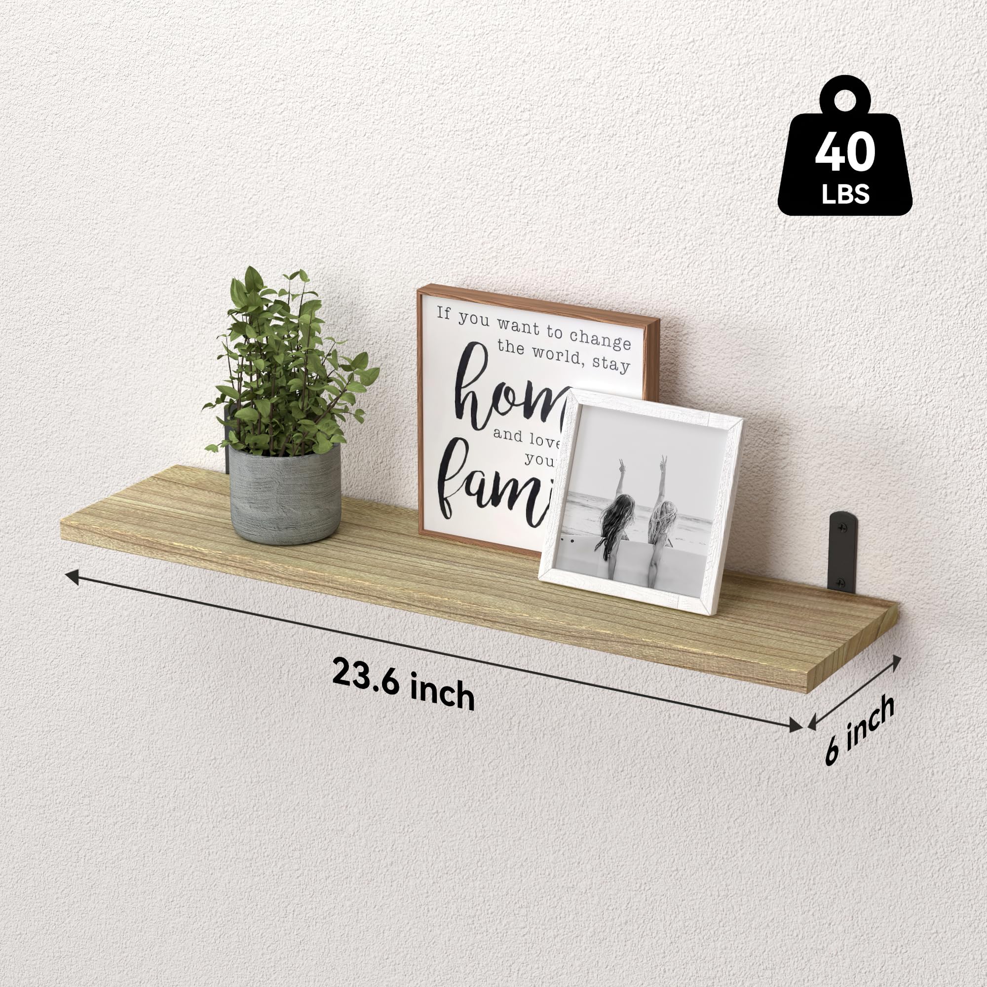 WOPITUES Wood Floating Shelves Set of 6, Shelves for Wall Decor, Farmhouse Shelf for Bedroom, Bathroom Storage Shelves, Book Shelves for Living Room - Rustic Brown
