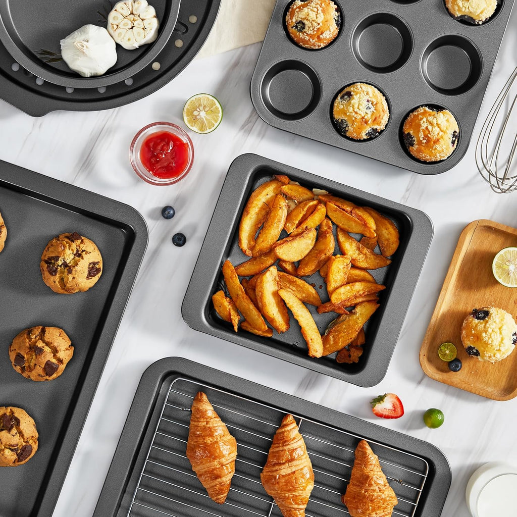 HONGBAKE Muffin Pans with 120 Liners, Cupcake Tins Nonstick 12, Premium Baking Tray, Standard Size, 2 Pack, Dark Grey