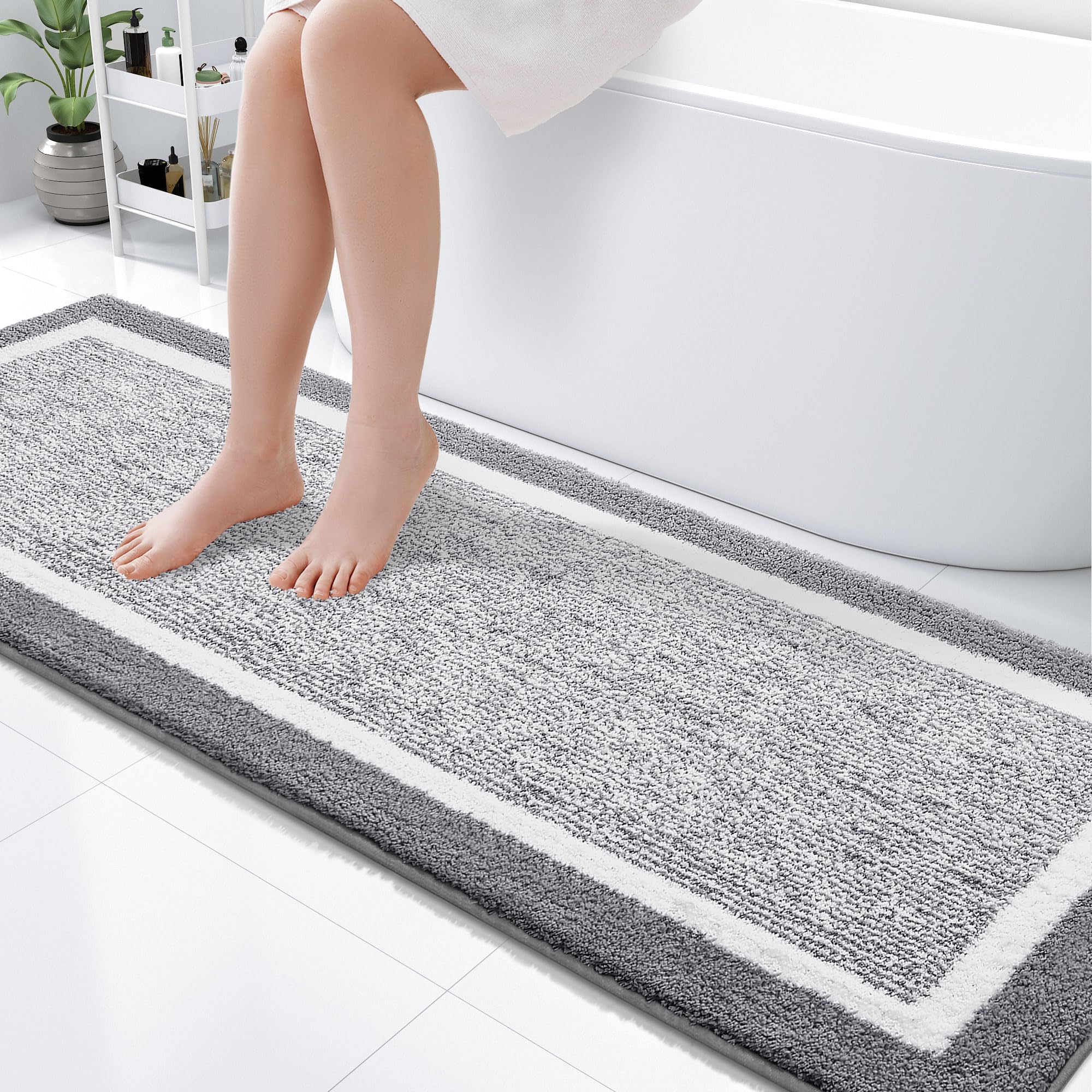 OLANLY Small Bathroom Rugs 24x16, Extra Soft and Absorbent Microfiber Bath Rugs, Non-Slip, Machine Washable, Quick Dry Shaggy Bath Carpet, Bath Mats for Bathroom Floor, Tub, Shower, Grey