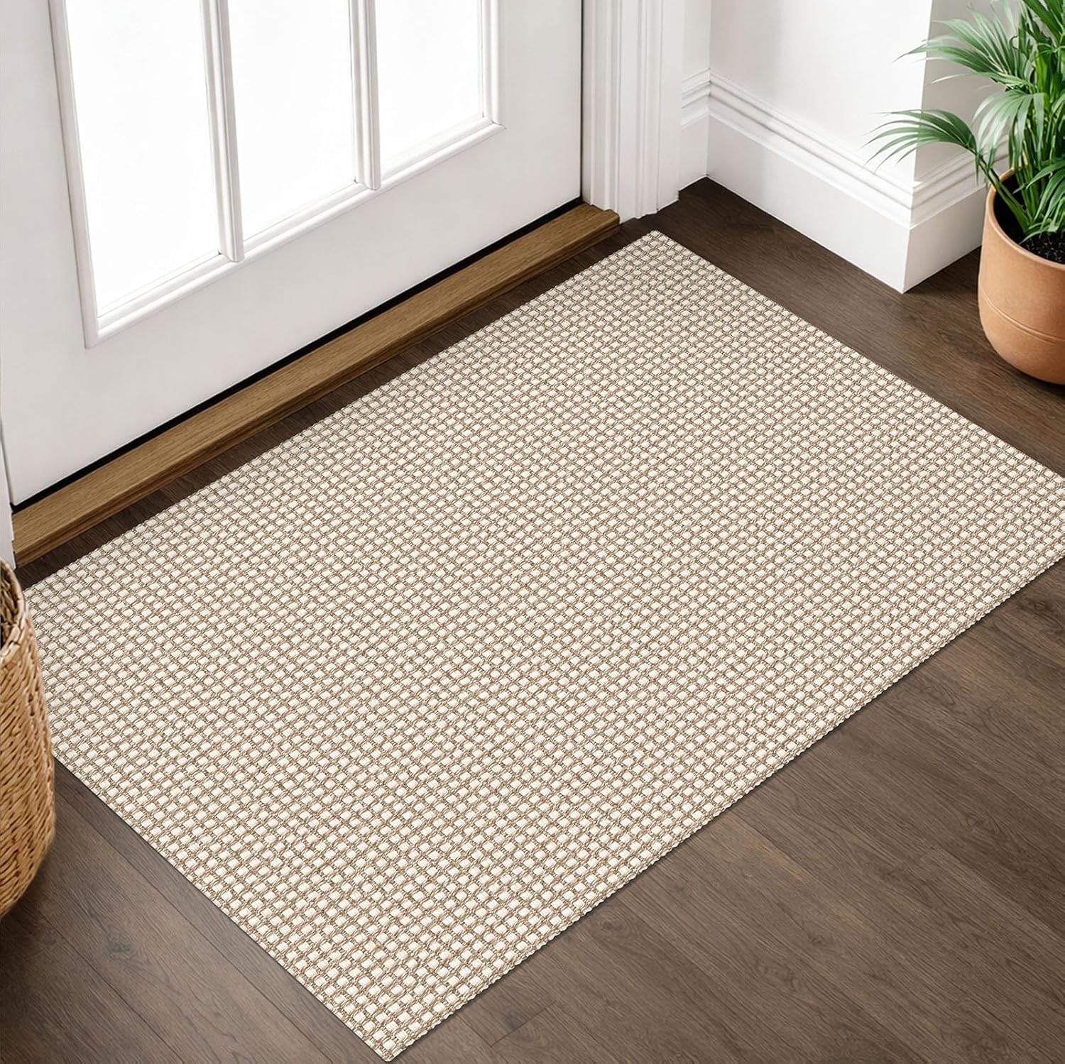 IOHOUZE Small Area Rug 2x3 Washable Woven Rugs for Entryway Non Slip Rubber Backed Kitchen Rugs Indoor Outdoor Doormat Throw Rug Floor Carpet for Entrance Front Door, Orange/Tan/Brown