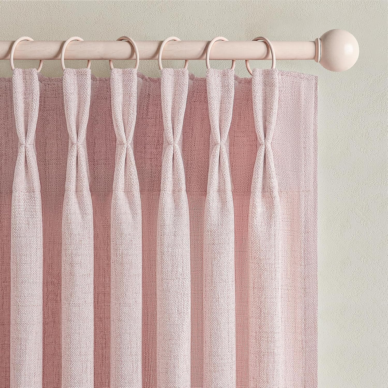 Pinch Pleated Linen Curtains 96 Inches Long for Living Room Bedroom, Light Filtering Boho Window Drape 96 inch 2 Panels Burgs with Hooks&Rings 8ft Cream Birch Sliding Glass Door Sheer Curtain Decor