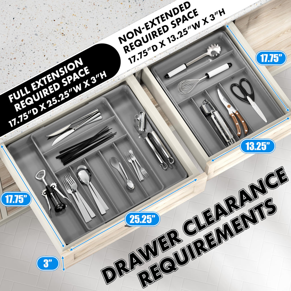 Simple Houseware Expandable & Adjustable Cutlery Drawer Organizer - Large Utensil and Flatware Tray for Kitchen Drawers, White