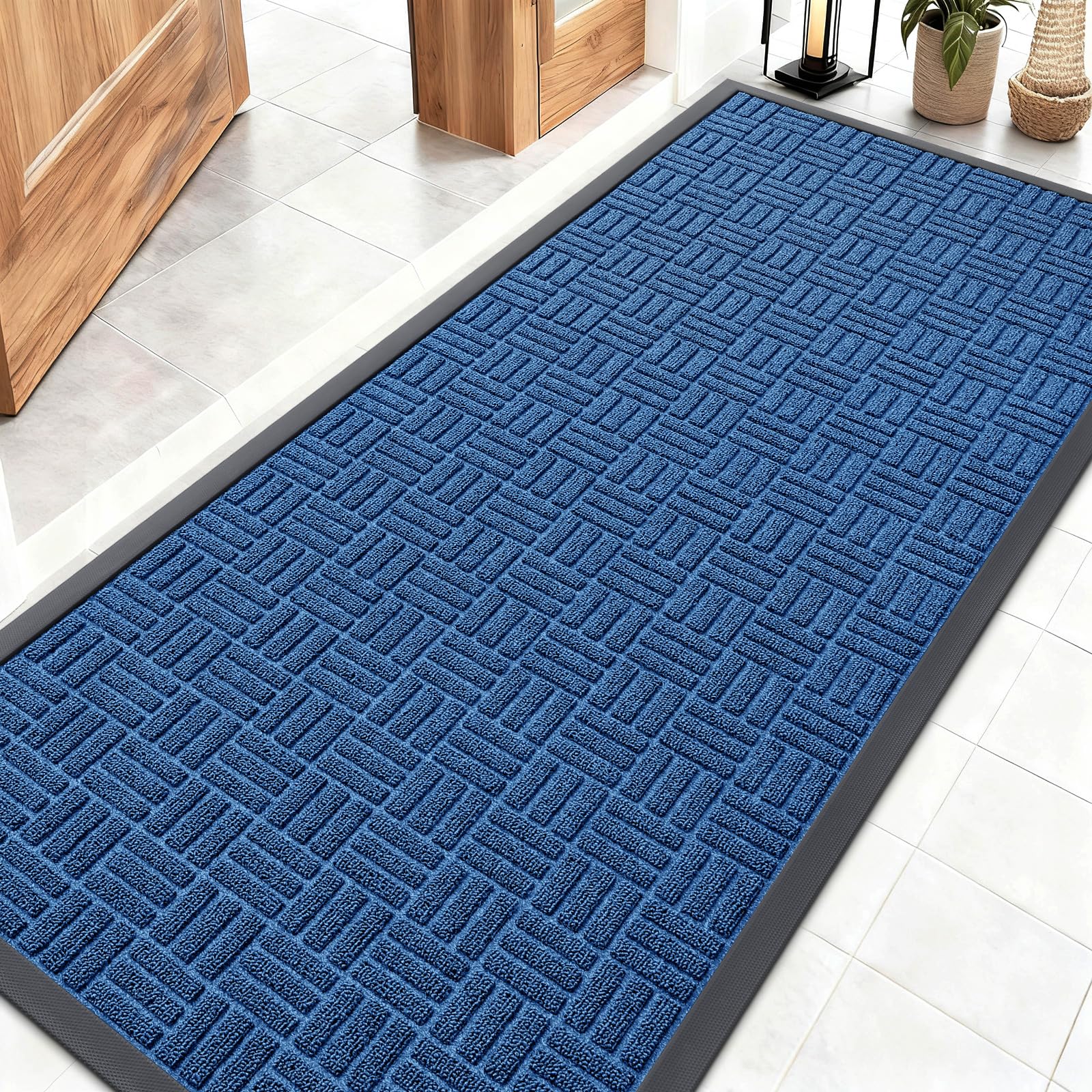 OLANLY Front Door Mat Outside Entrance 29.5x17, Absorbent, Heavy Duty Sturdy Natural Rubber Doormat Indoor Outdoor, Stain and Fade Resistant, Non-Slip Backing Low Profile Floor Mat for Entryway, Grey