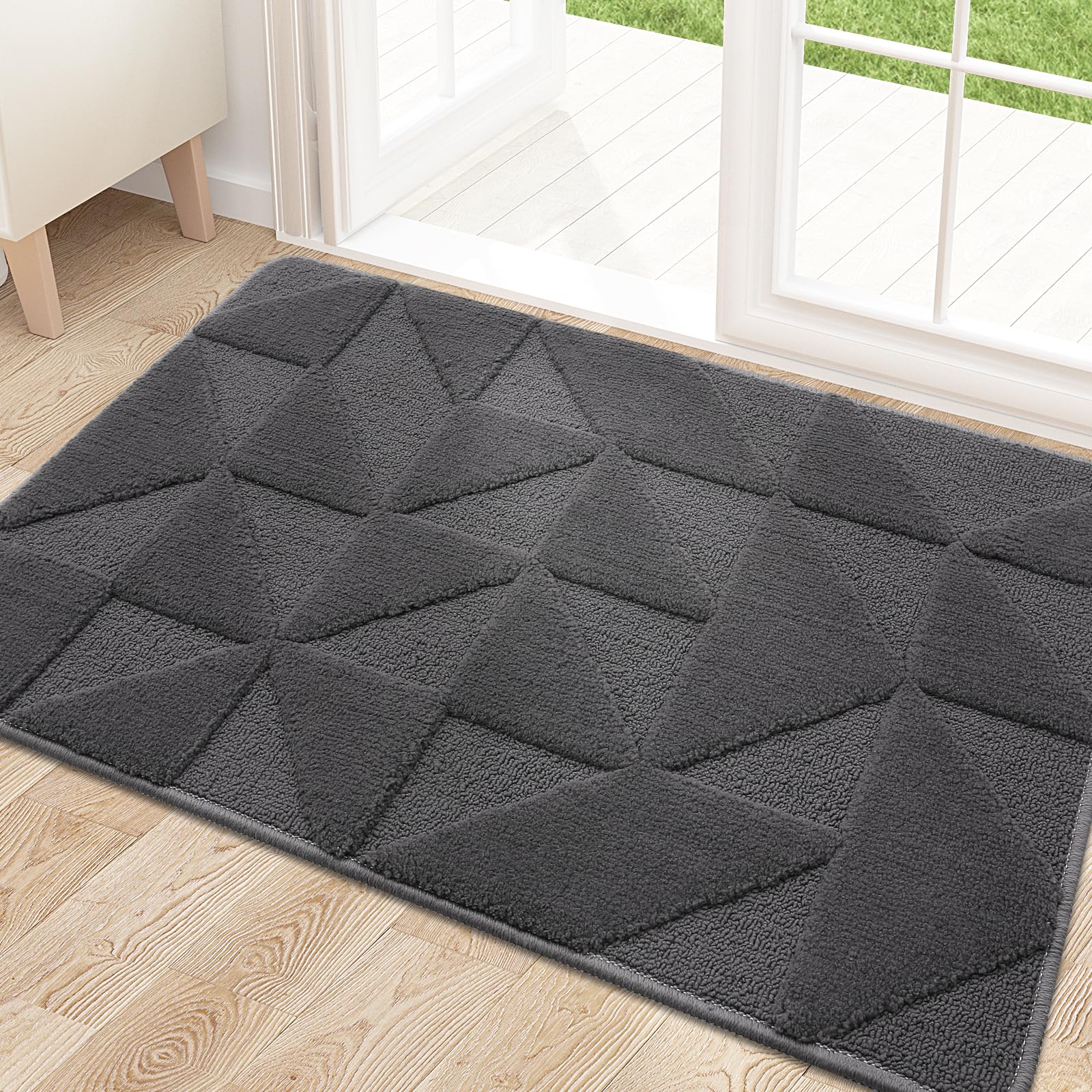 OLANLY Door Mats Indoor, Non-Slip, Absorbent, Dirt Resist, Entrance Washable Mat, Low-Profile Inside Entry Doormat for Entryway (32x20 inches, Grey)