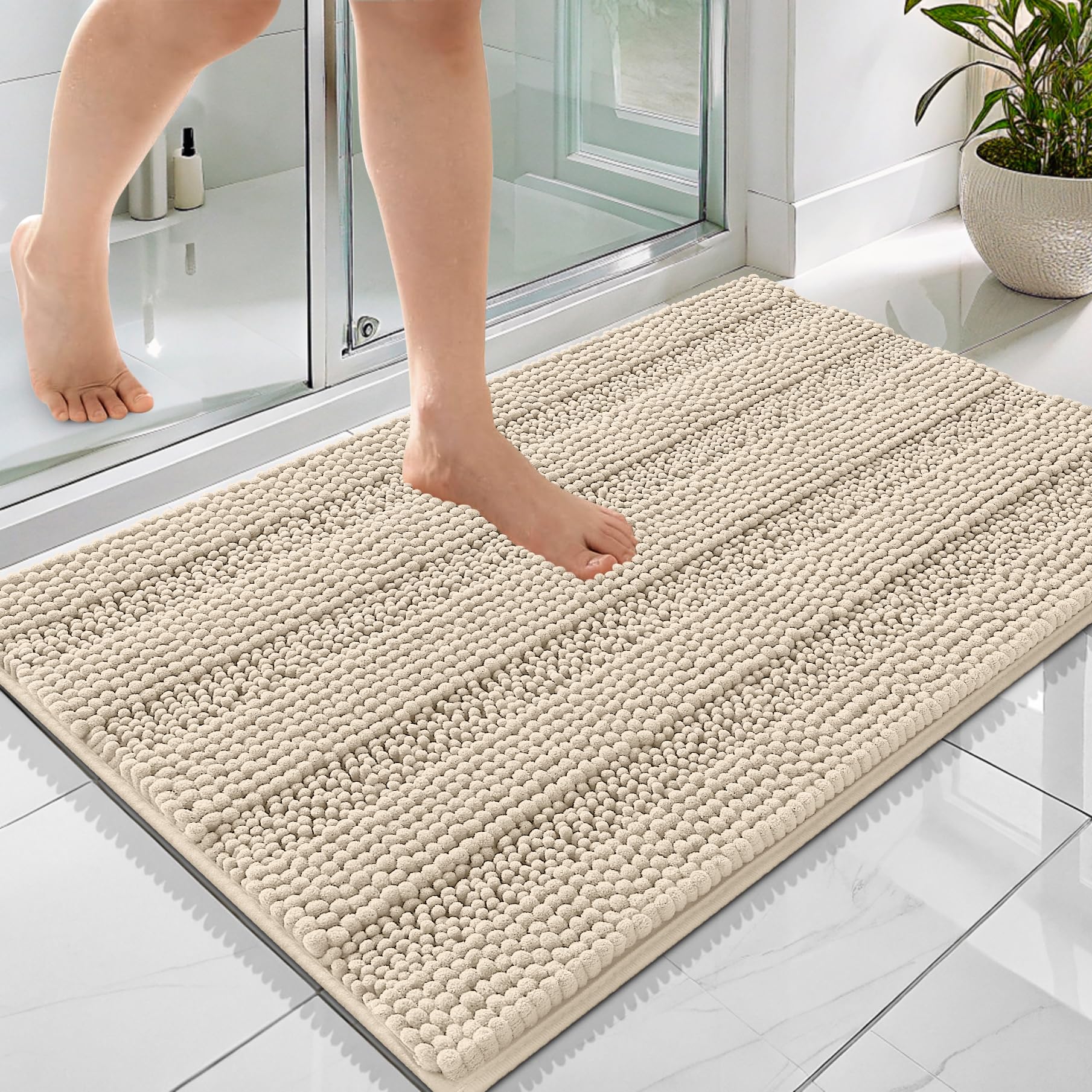 OLANLY Thick Bathroom Rugs 30x20, Extra Soft Absorbent Chenille Striped Bath Rugs, Rubber Backing, Machine Wash Dry, Bath Mats for Bathroom Floor, Tub and Shower, Home Decor Accessories, Grey