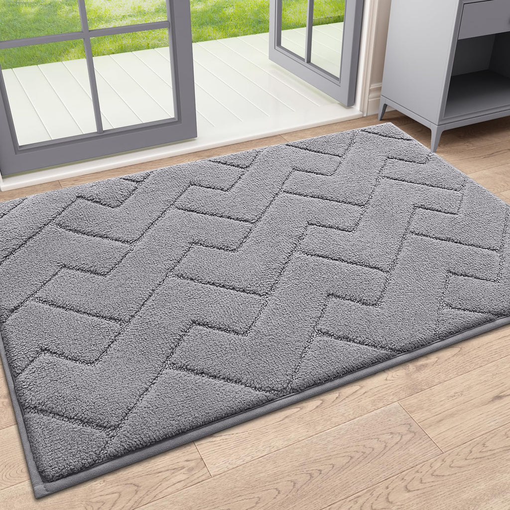 OLANLY Indoor Door Mat, 32x20, Dirt Resistant and Absorbent, Sturdy Non-Slip Rubber Backing, Easy to Clean, Washable Low-Profile Doormat for Entryway, Grey