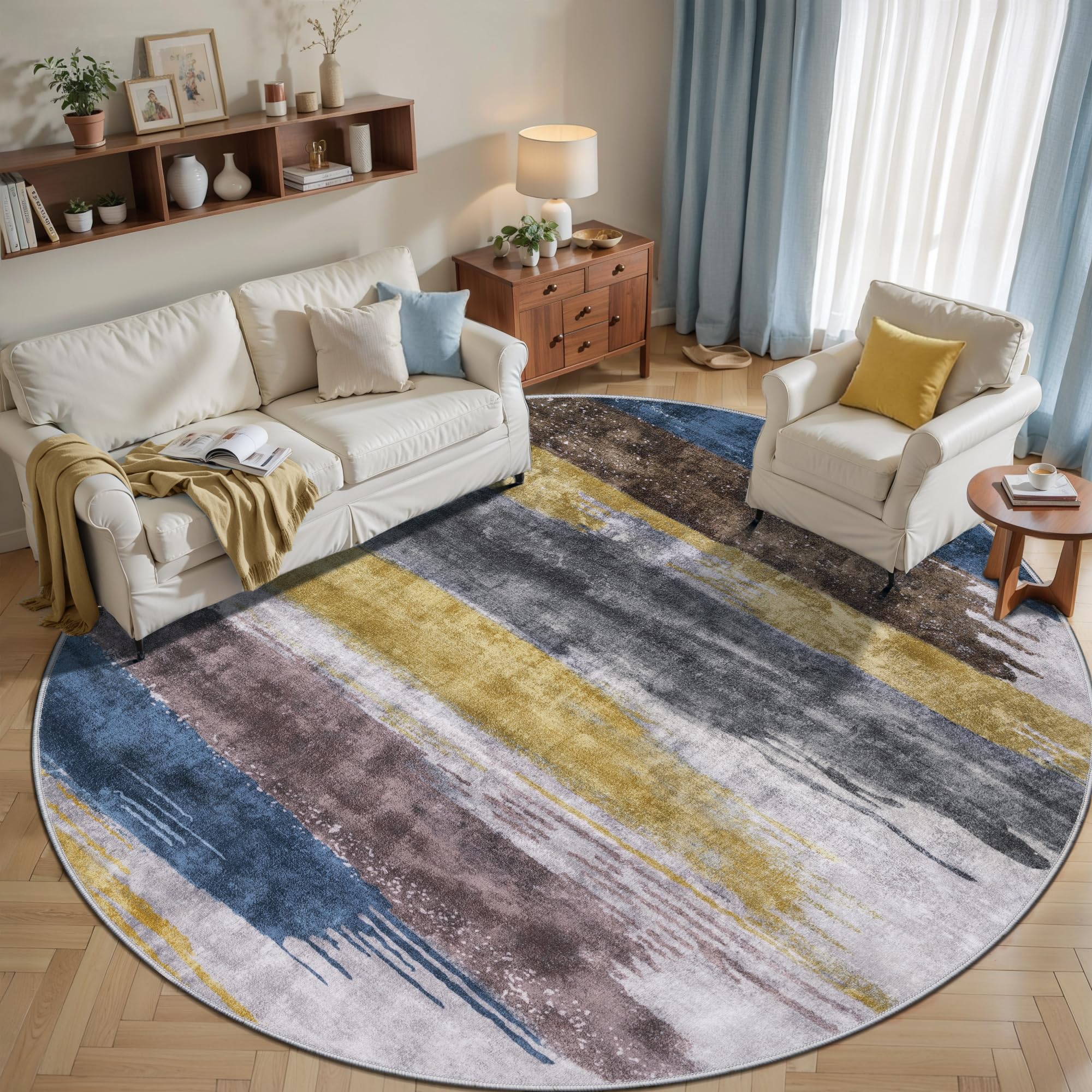 Ciicool Modern Abstract Area Rug 2x3 Washable Small Entryway Rug, Non-Slip Low Pile Throw Rug, Foldable Kitchen Bathroom Rugs, Blue Grey Floor Carpet for Entrance Living Room Bedroom Indoor Doormat