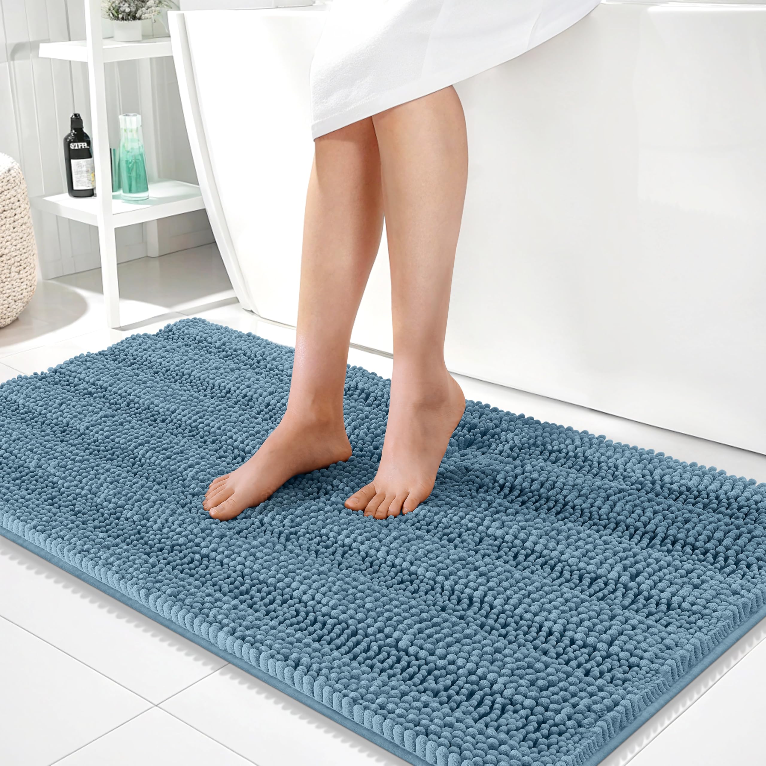 OLANLY Thick Bathroom Rugs 30x20, Extra Soft Absorbent Chenille Striped Bath Rugs, Rubber Backing, Machine Wash Dry, Bath Mats for Bathroom Floor, Tub and Shower, Home Decor Accessories, Grey