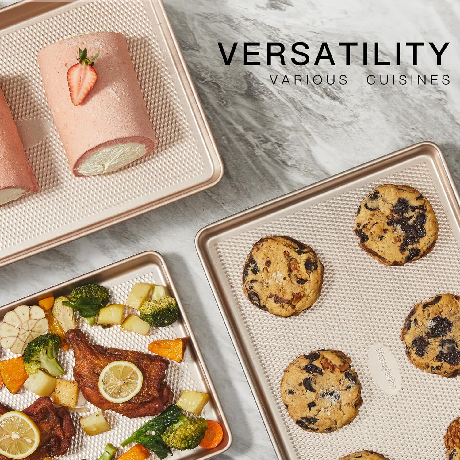 HONGBAKE 2 Pack Half Sheet Baking Pans,Non Stick Baking Sheet for Oven, 57% Thicker Carbon Steel Cookie Sheets for baking, 17.5" x 12" Cookie Trays
