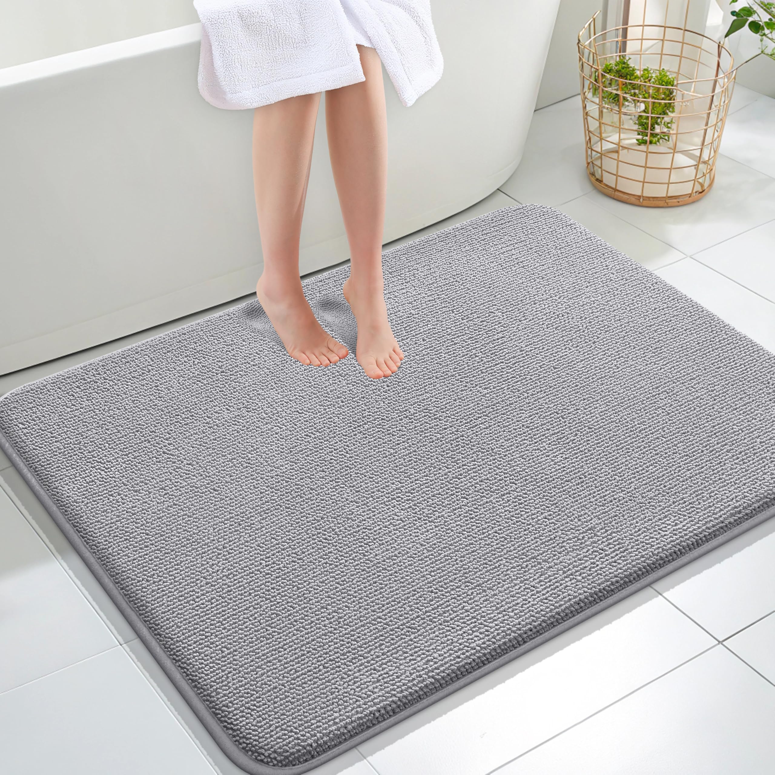 OLANLY Thick Memory Foam Bath Mat Rug 30x20, Extra Soft Absorbent Bathroom Rugs, Quick Dry Bath Mats, Non-Slip, Machine Washable Carpet for Bathroom, Tub and Shower, Home Decor Accessories, Grey