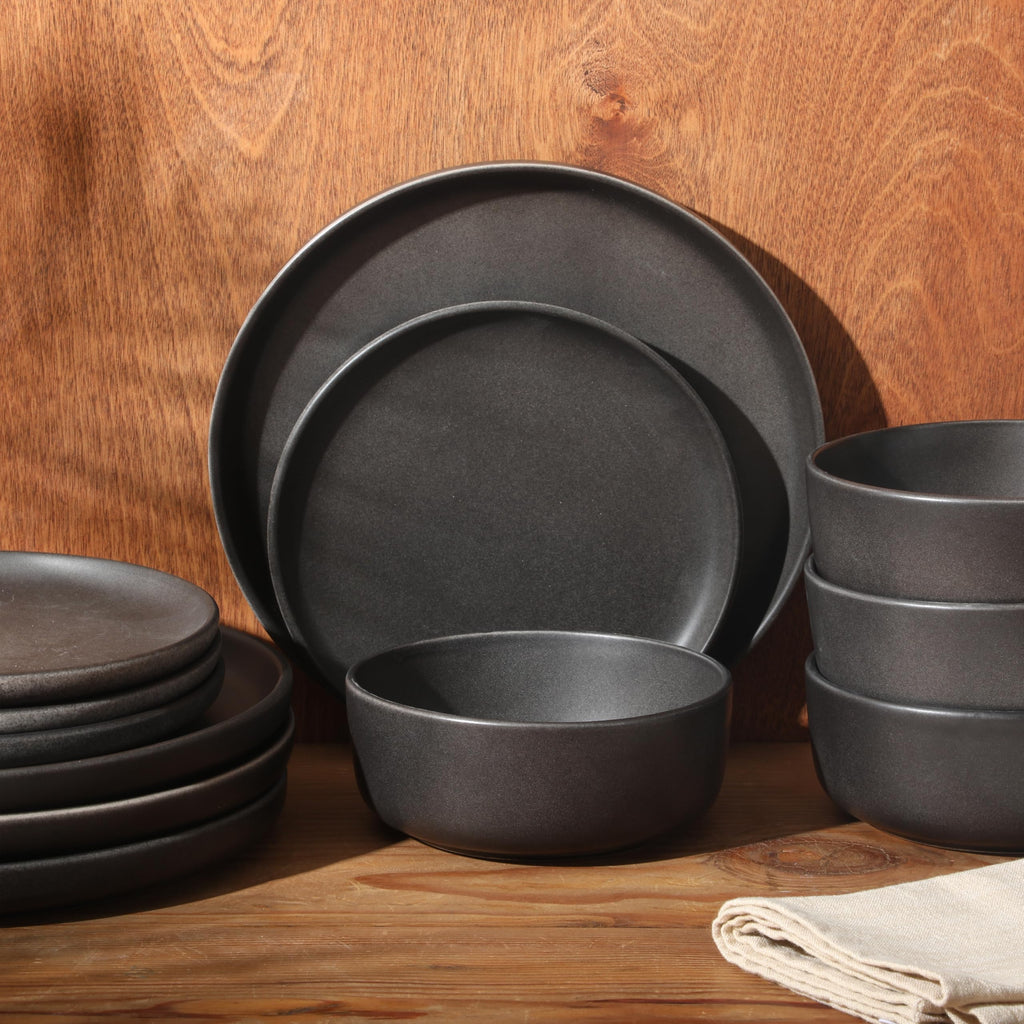 Gibson Elite Soho Lounge Round Reactive Glaze Stoneware Dinnerware Set, Service for 4 (16pc), Blue, Soho Round.