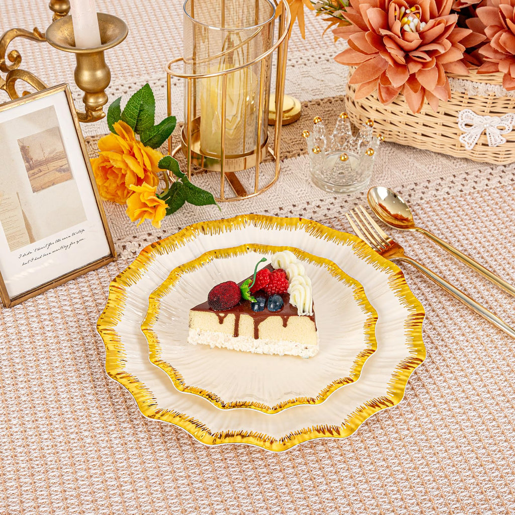 DaYammi 60PCS Blue and White Plastic Plates Blue Rim White Disposable Plates Blue White Party plates Include:30 Plastic Dinner Plate 30 Dessert plate and Wedding & Party Dining