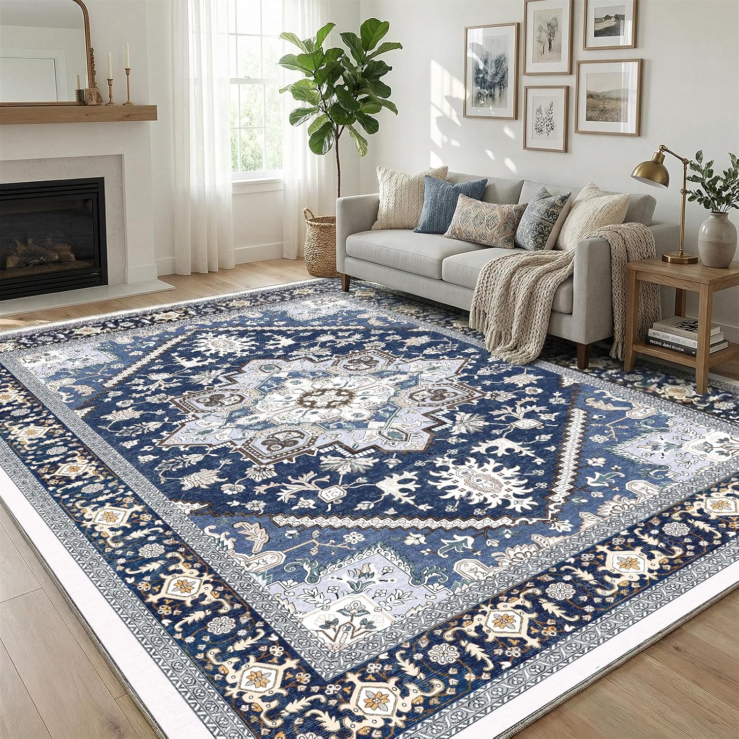 OPPODREAM Soft Area Rugs 5x7, 5x7 Washable Rug with Non Slip Backing, 5 x 7 Faux Cashmere Low-Pile Carpet, Brown