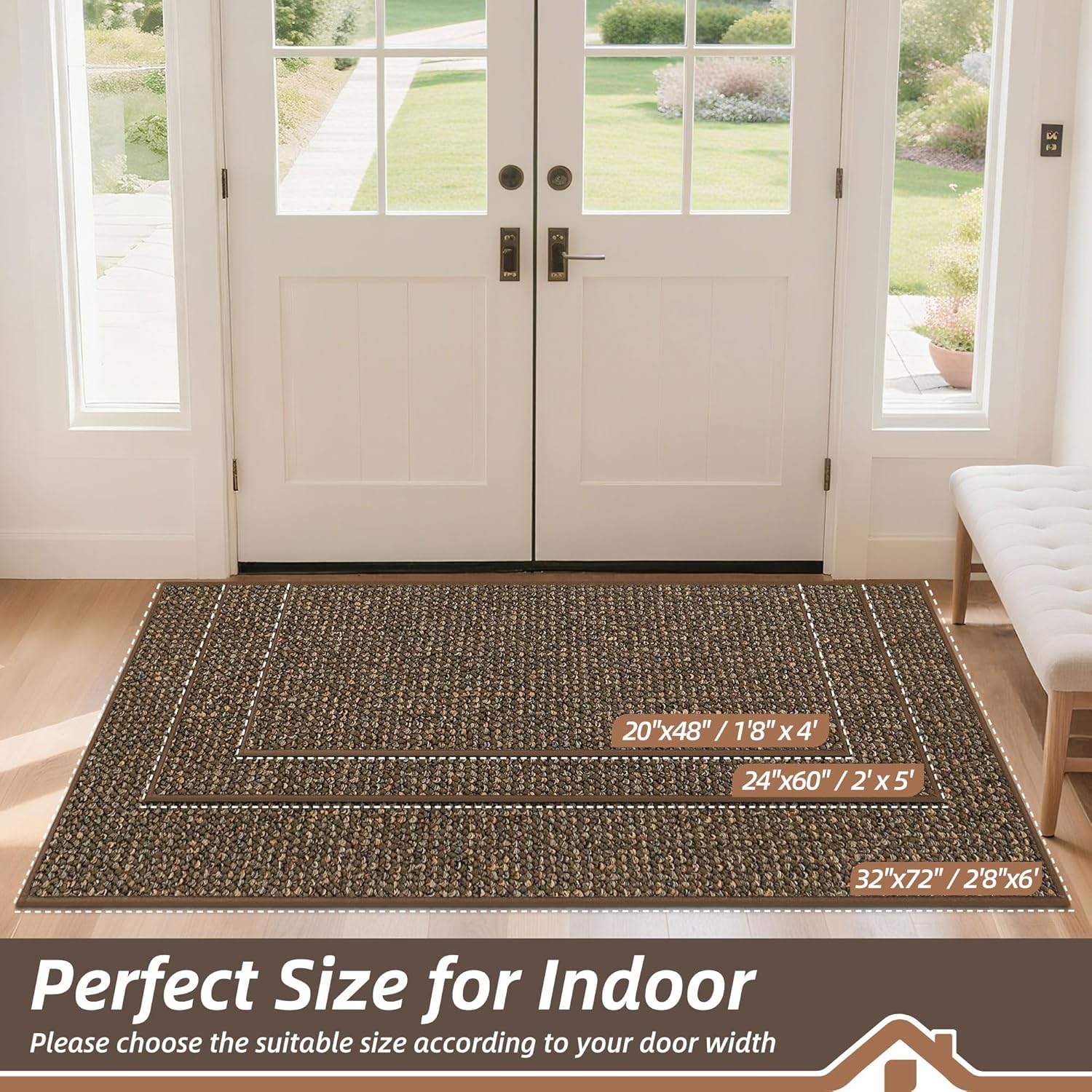 BEQHAUSE Dirt Trapper Door Mat 20" x 32", Non-Slip Washable Doormats Entrance Mat, Dirt Resistant and Absorbent Welcome Mat, Low Profile Floor Mats for Front Back Door and Entryway, Charcoal