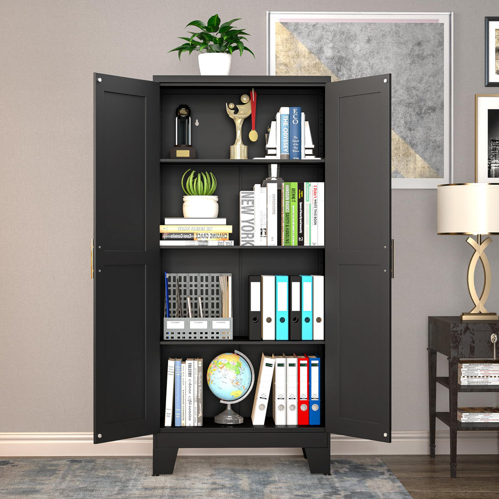 GAIOUS Metal Pantry Cabinet, Kitchen Pantry Storage Cabinets with 2 Door and 3 Adjustable Shelves, White Kitchen Pantry Cabinet, Freestanding Cupboard for Dining Room Living Room Bathroom