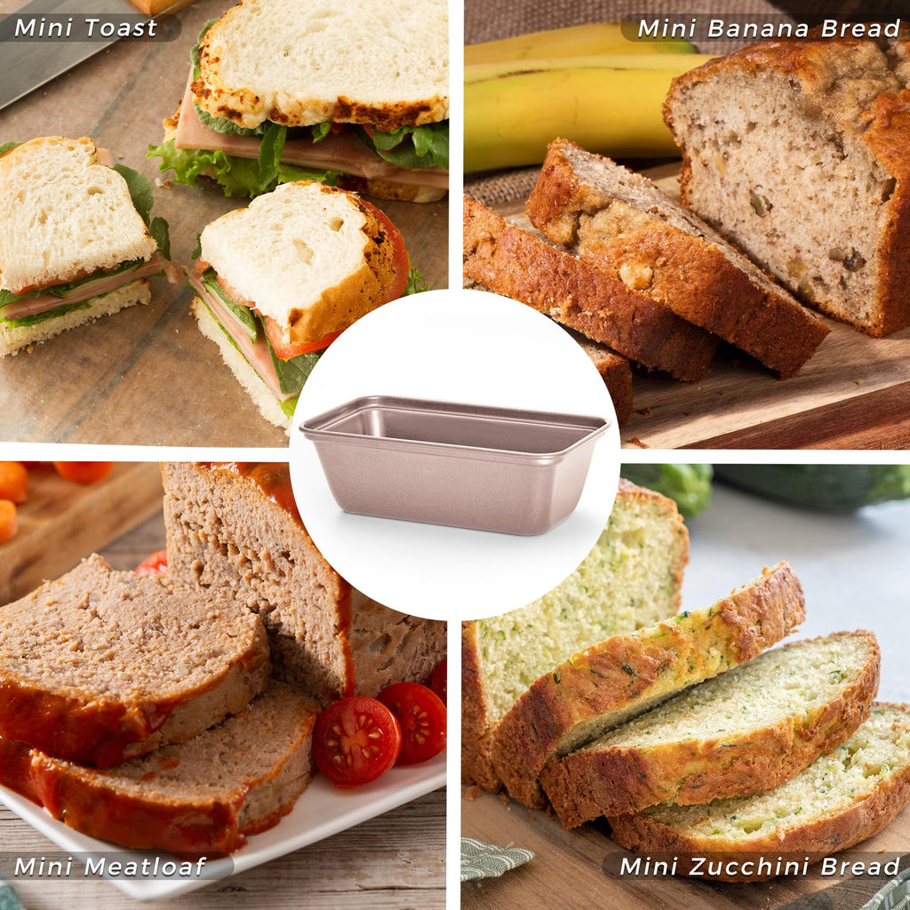 HONGBAKE Mini Loaf Pan for Baking Bread, 6 x 3.3 x 2 In Nonstick Small Banana Bread Tins Set of 3, Tiny Carbon Steel Meatloaf Pan - Dark Grey