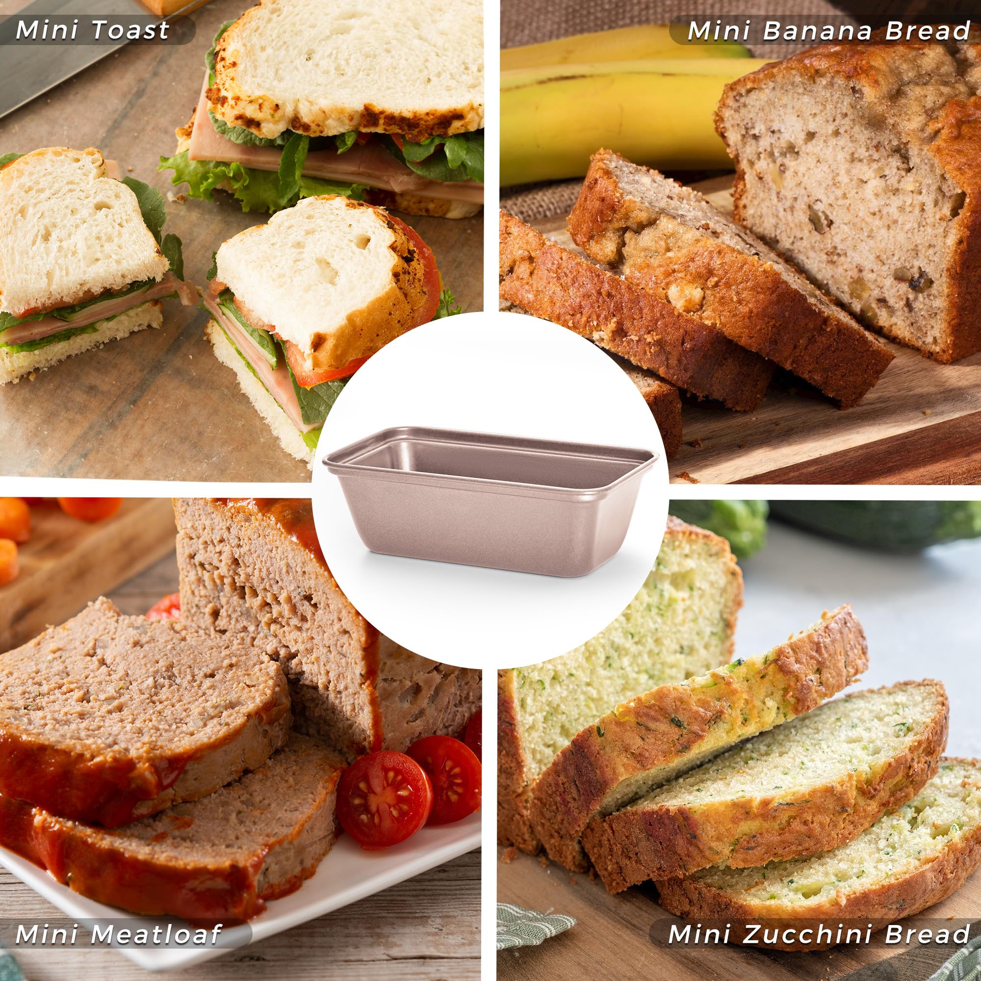HONGBAKE Mini Loaf Pan for Baking Bread, 6 x 3.3 x 2 In Nonstick Small Banana Bread Tins Set of 3, Tiny Carbon Steel Meatloaf Pan - Dark Grey