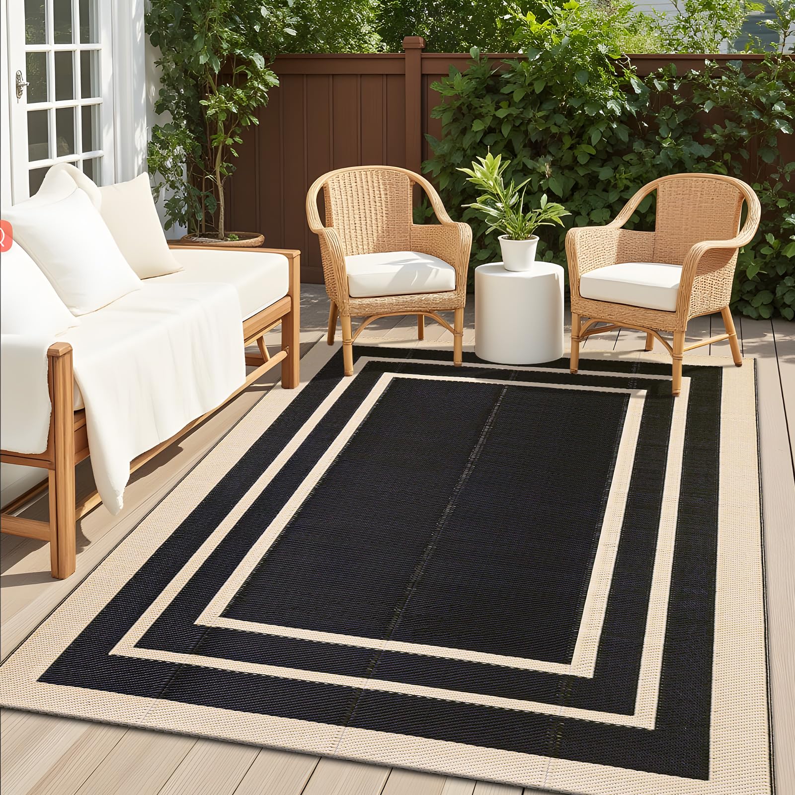 OLANLY Outdoor Rug 5x8 ft Waterproof, Reversible Outdoor Plastic Straw Rug, RV Mat, Indoor Outdoor Carpet Clearance for Patio, Camping, Balcony, Deck, Backyard, Grey & White