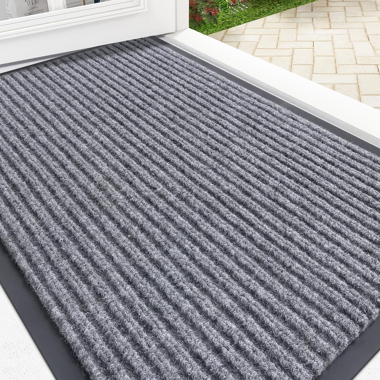 OLANLY Front Door Mat Indoor Outdoor Entrance, Waterproof Heavy Duty Doormat, Fade Resistant, Low Profile, Easy Clean Patio Porch Welcome Floor Mats for Entry, 29.5x17, Beige