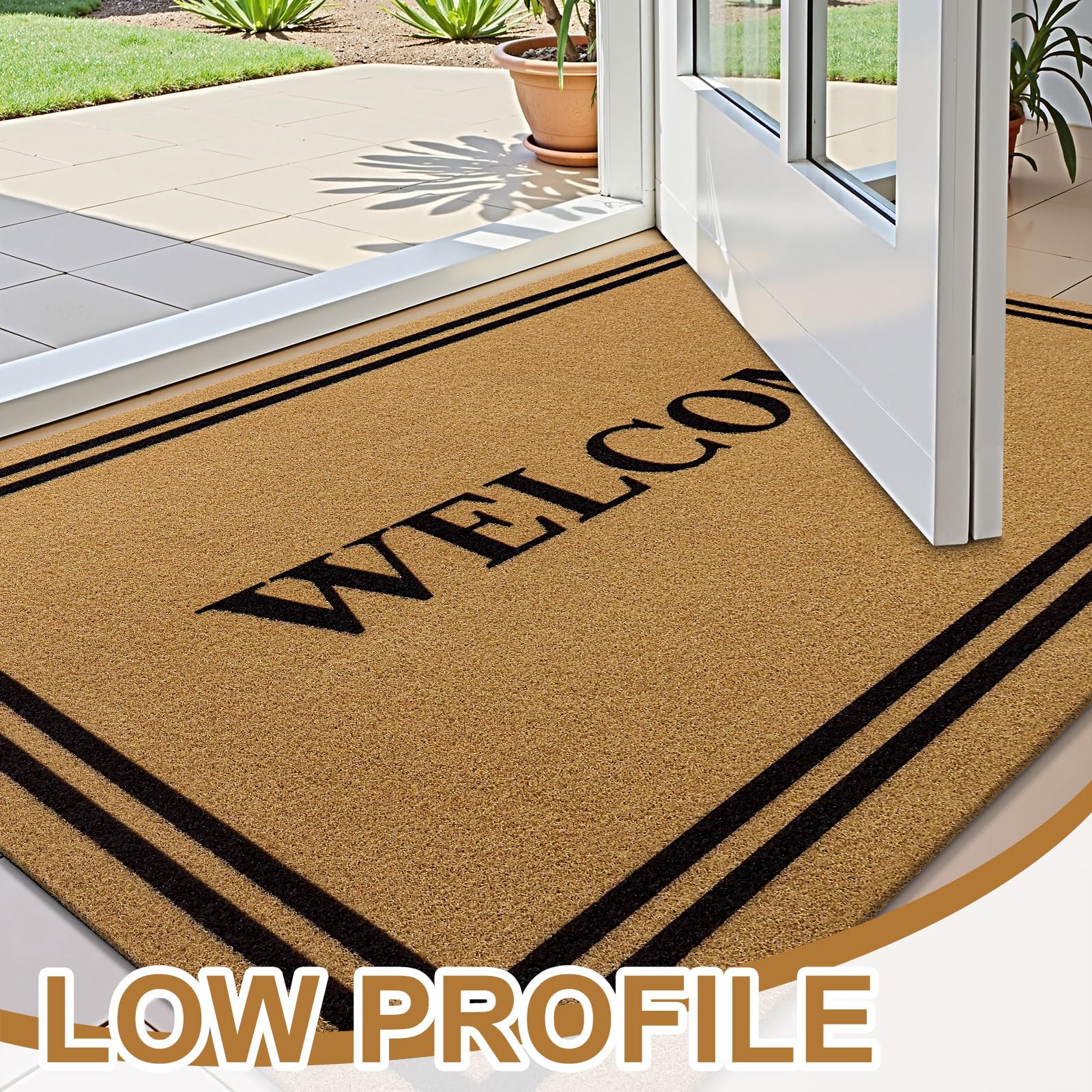 OLANLY Front Door Mat, Low Profile Doormat, Stain and Fade Resistant, Easy to Clean, for Indoor and Outdoor Entrances, Patio Porch or Entryway, Brown (30x17 Inch, Home Sweet Home)