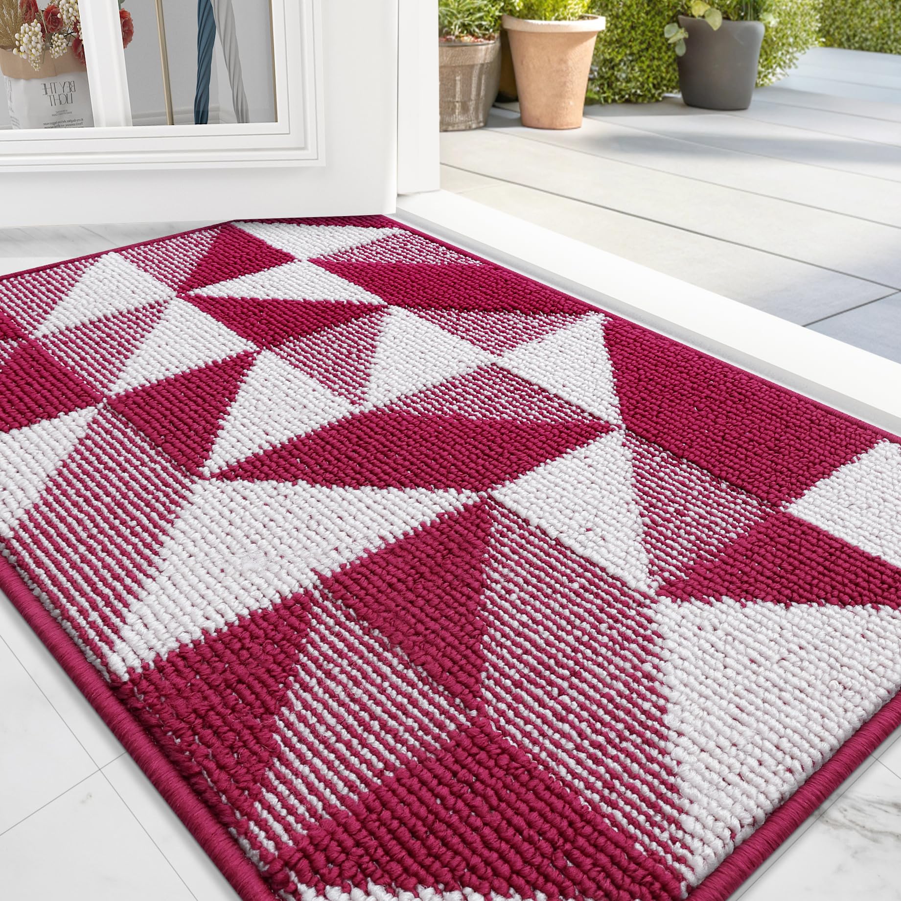 OLANLY Door Mat Indoor Entrance Washable 32x20, Odor-Free Low-Profile Front Back Geometric Doormat, Absorbent Resist Dirt Entry Carpet, Easy to Clean Sturdy Inside Floor Mats for Entryway, Black