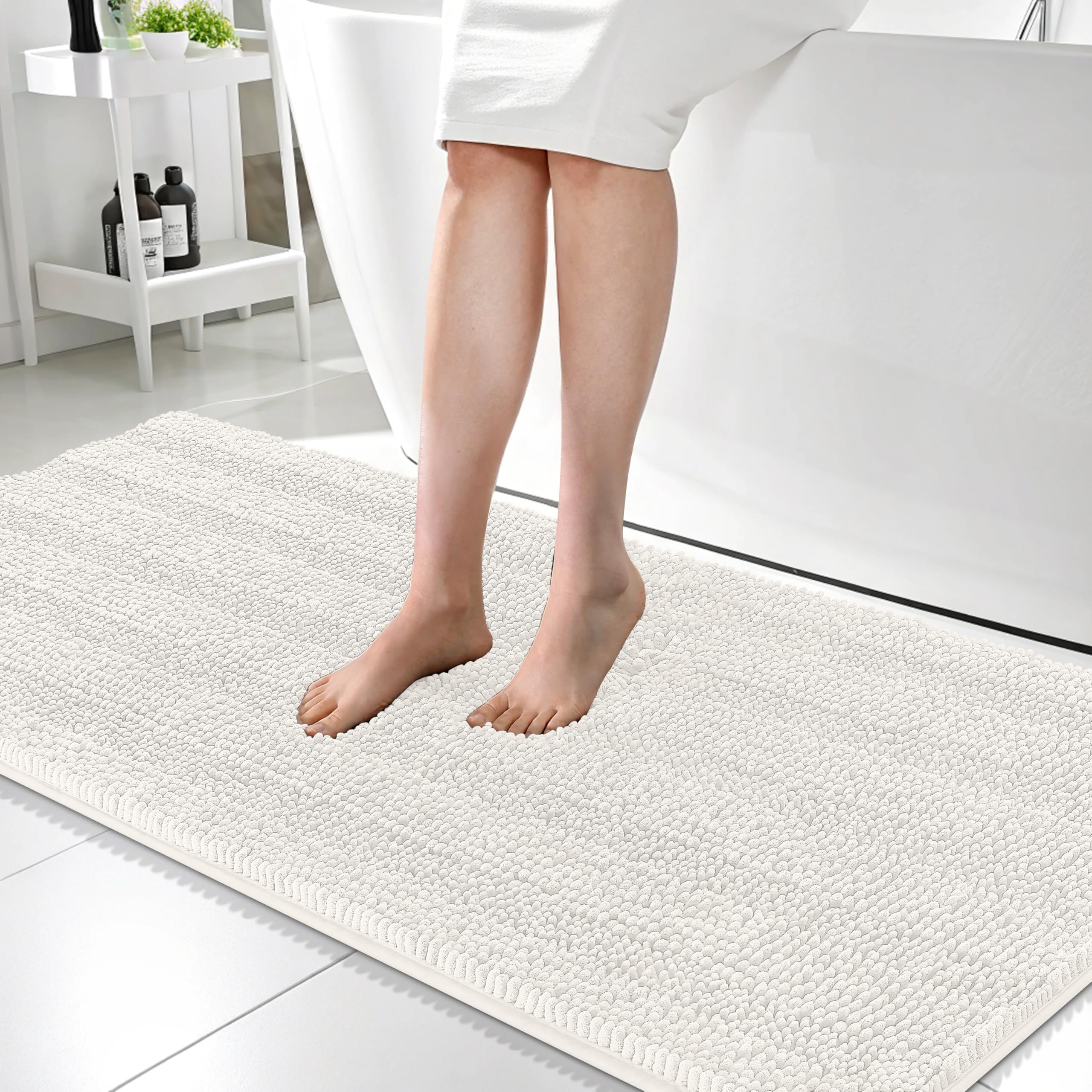 OLANLY Thick Bathroom Rugs 30x20, Extra Soft Absorbent Chenille Striped Bath Rugs, Rubber Backing, Machine Wash Dry, Bath Mats for Bathroom Floor, Tub and Shower, Home Decor Accessories, Grey