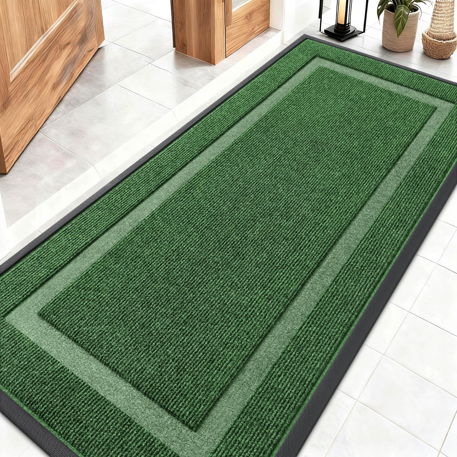 OLANLY Front Door Mat Indoor Outdoor Entrance, Waterproof All-Season, All-Weather Doormat, Sturdy Natural Rubber, Fade Resistant, Low Profile, Easy Clean Patio Porch Entryway Mat, 29.5x17, Black
