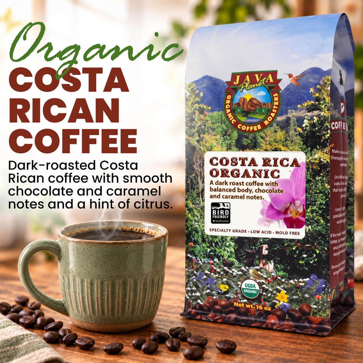 Java Planet Low Acid Organic Espresso Whole Bean Coffee 16oz