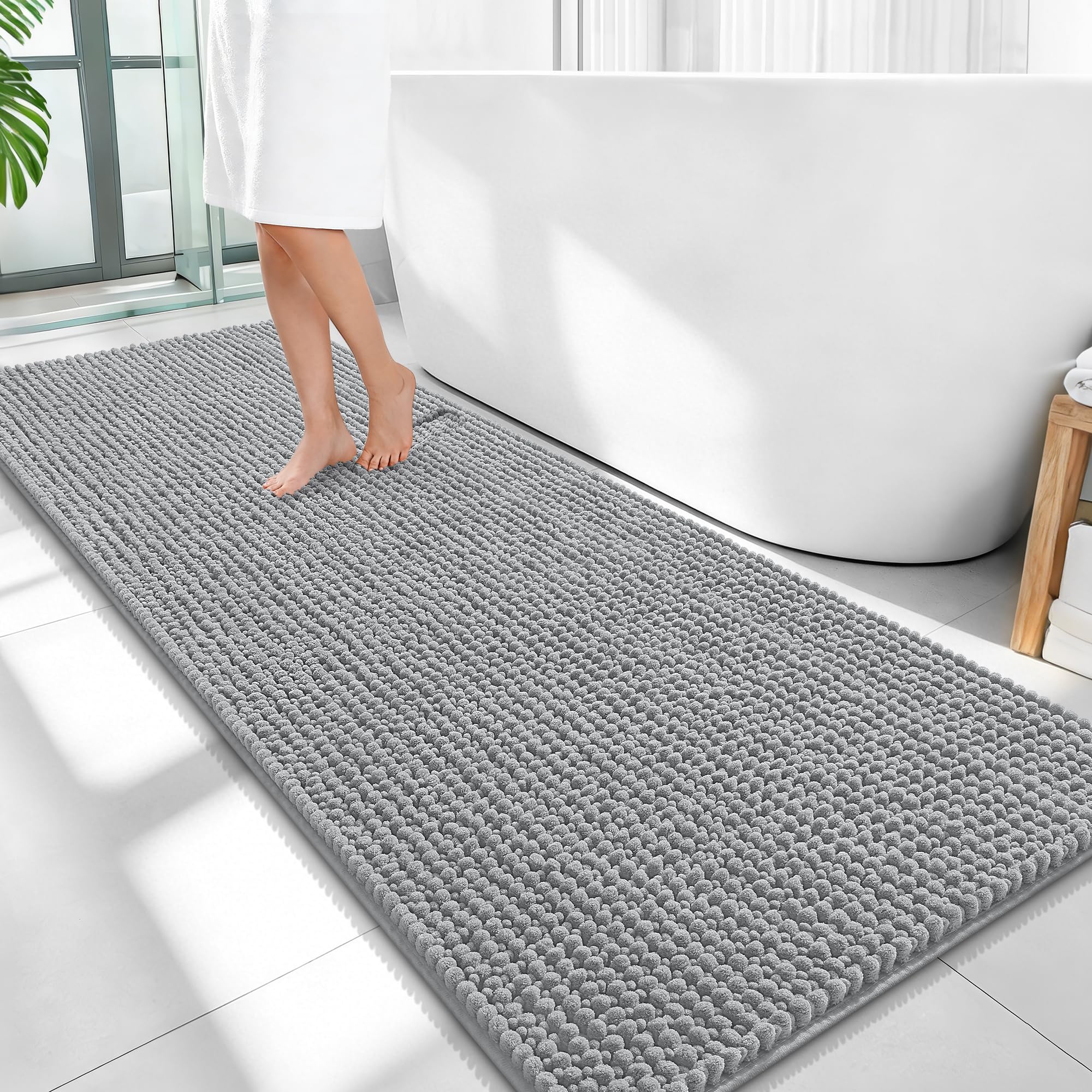 OLANLY Thick Bathroom Rugs 30x20, Extra Soft Absorbent Chenille Bath Rugs, Rubber Backing, Machine Wash Dry, Bath Mats for Bathroom Floor, Tub and Shower, Home Decor Accessories, Grey
