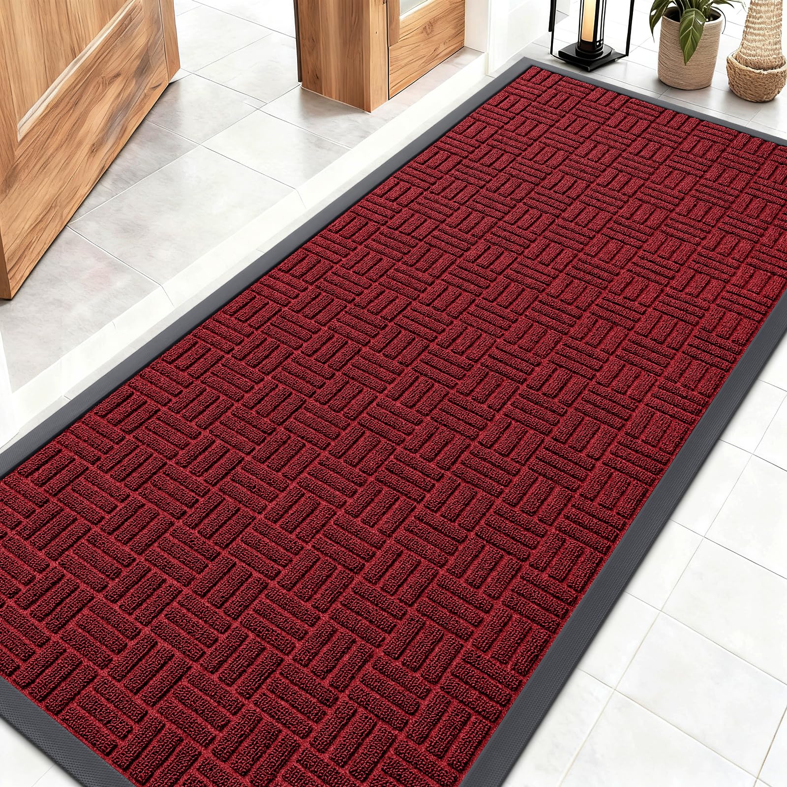 OLANLY Front Door Mat Outside Entrance 29.5x17, Absorbent, Heavy Duty Sturdy Natural Rubber Doormat Indoor Outdoor, Stain and Fade Resistant, Non-Slip Backing Low Profile Floor Mat for Entryway, Grey