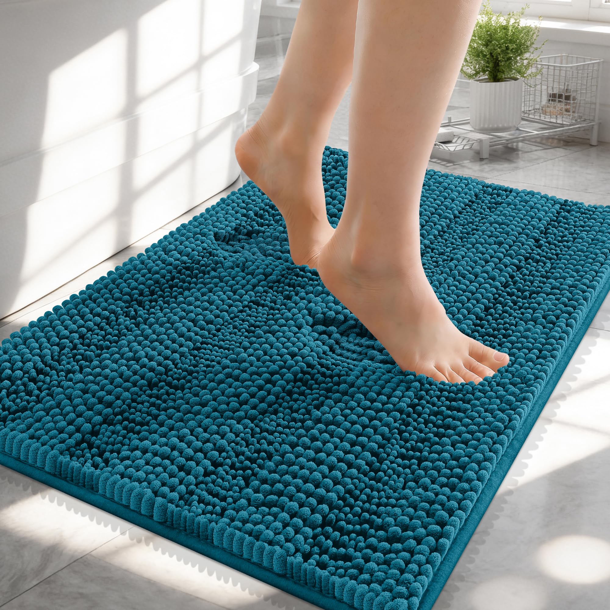OLANLY Thick Bathroom Rugs 30x20, Extra Soft Absorbent Chenille Striped Bath Rugs, Rubber Backing, Machine Wash Dry, Bath Mats for Bathroom Floor, Tub and Shower, Home Decor Accessories, Grey