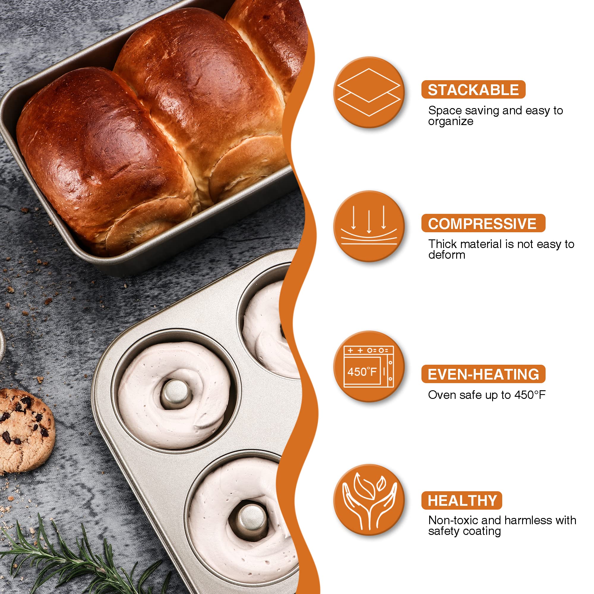 HONGBAKE Donut Pan For Baking, Upgraded Deepened Doughnut Tray, 2 Pack 6 Cavity Mini Bagel Mold for Oven, Nonstick and Heavy Duty - Black