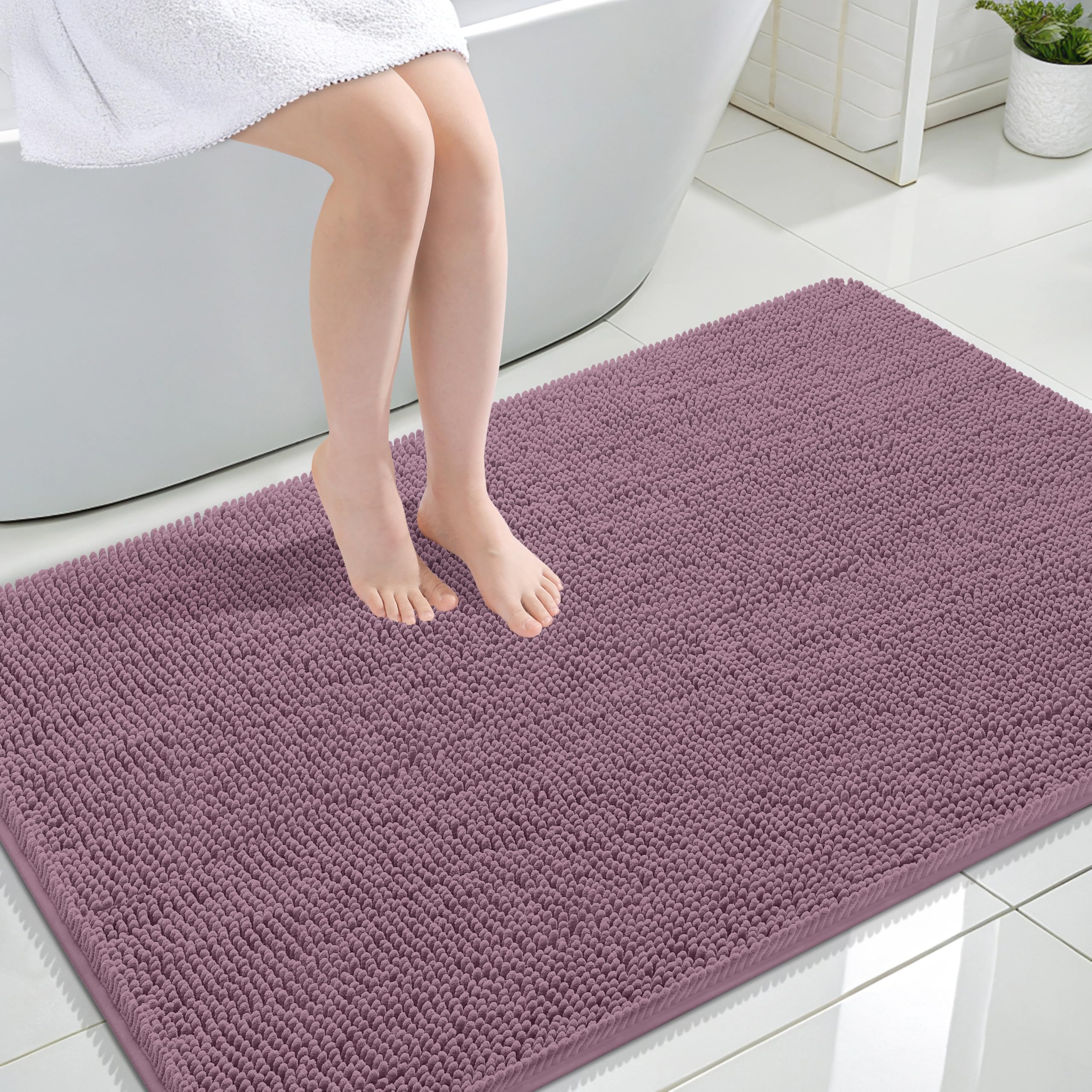 OLANLY Bathroom Rugs 30x20, Extra Soft Absorbent Chenille Bath Rugs, Rubber Backing Quick Dry, Machine Washable Bath Mats for Bathroom Floor, Tub and Shower, Home Decor Accessories, Grey