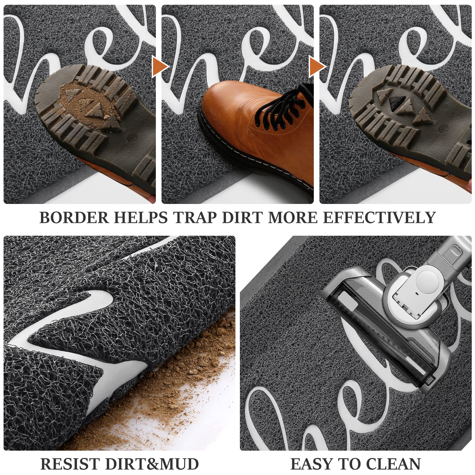 Door Mat (30"x17.5",Black), Welcome Mat Low Profile Front Doormat Floor Mat Non Slip Rugs for Entryway, Patio, High Traffic Areas