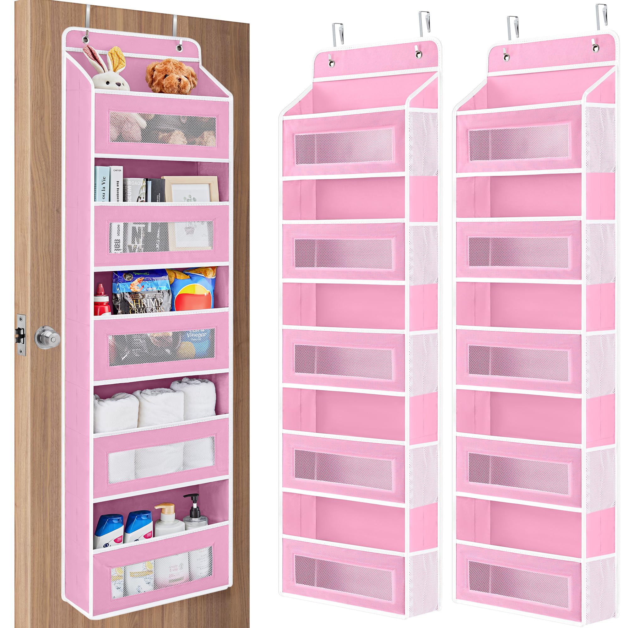 JARLINK Over The Door Organizer Storage, 5 Shelf Hanging Door Organizer with 5 Large Capacity Pockets, Anti Tilt 44 lb Load Behind Door Storage for Bedroom, Bathroom, Pantry, Nursery, (Grey)