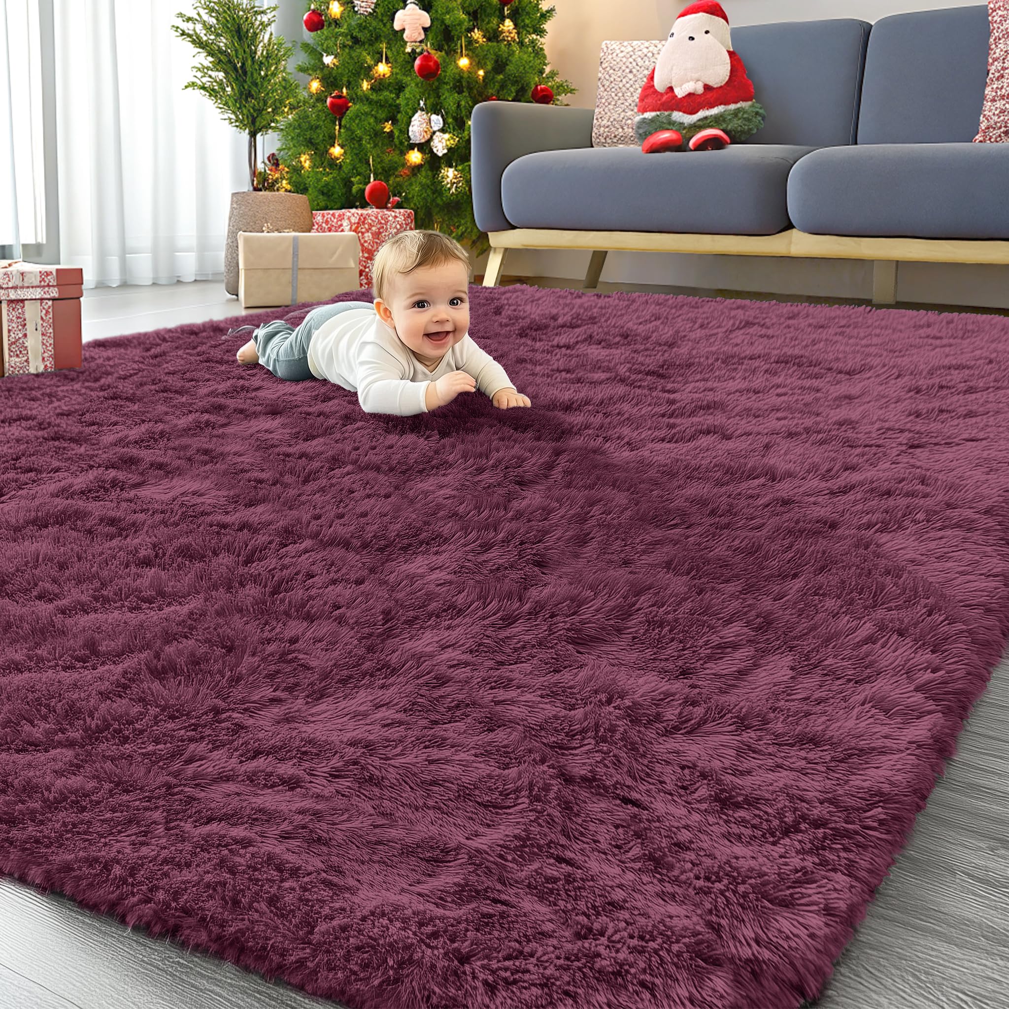 OLANLY Area Rugs for Living Room Bedroom, Machine Washable 4x5.9 ft Soft Fluffy Shaggy Bedside Rug, Indoor Floor Carpet for Kids Girls and Boys, Dorms, Nursery Rooms, Home Decor Aesthetic, Grey