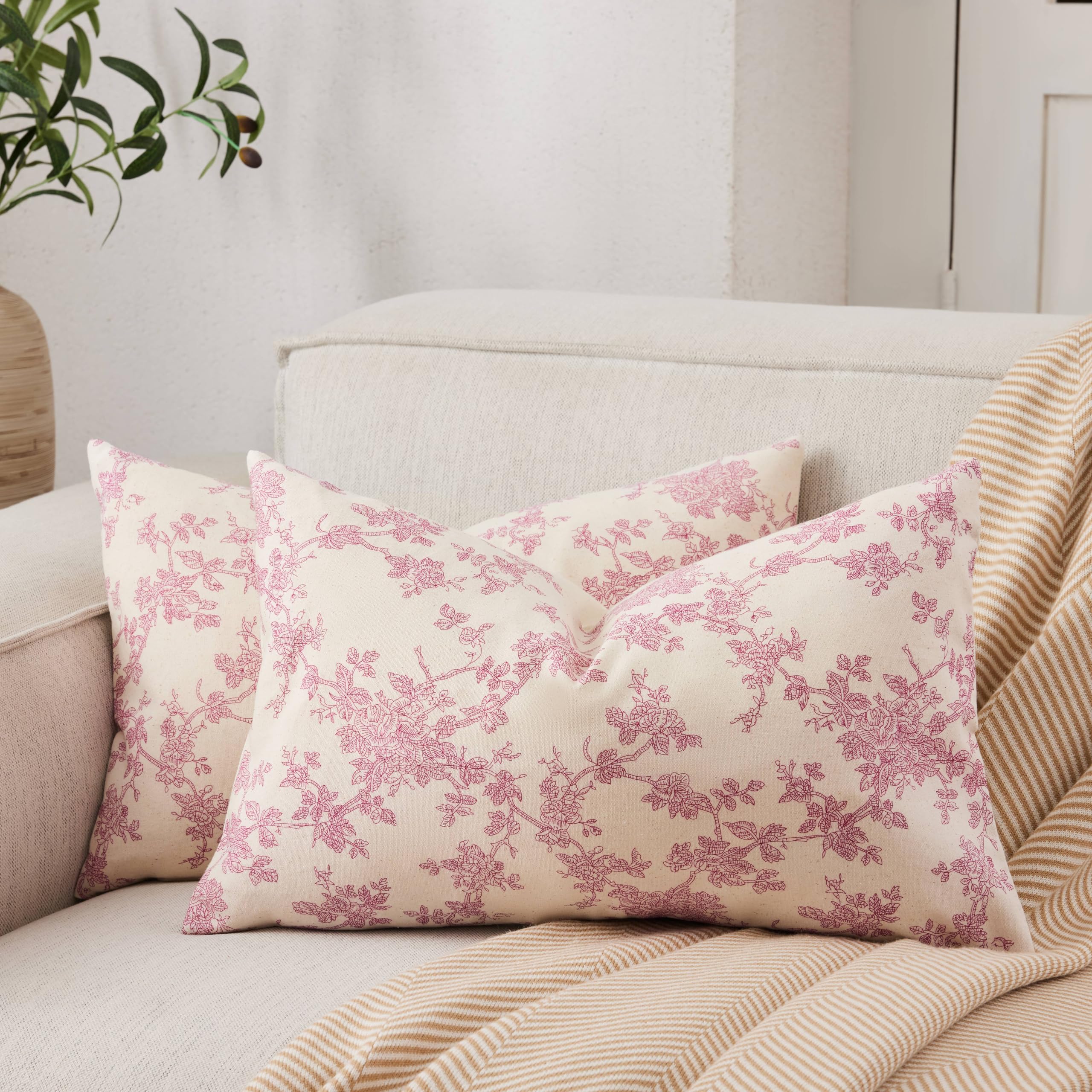 100% Cotton French Pastoral Throw Pillow Covers Set of 2, 18x18 Inch Blue Farmhouse Decorative Cushion Covers for Sofa Bed Living Room Home Decor
