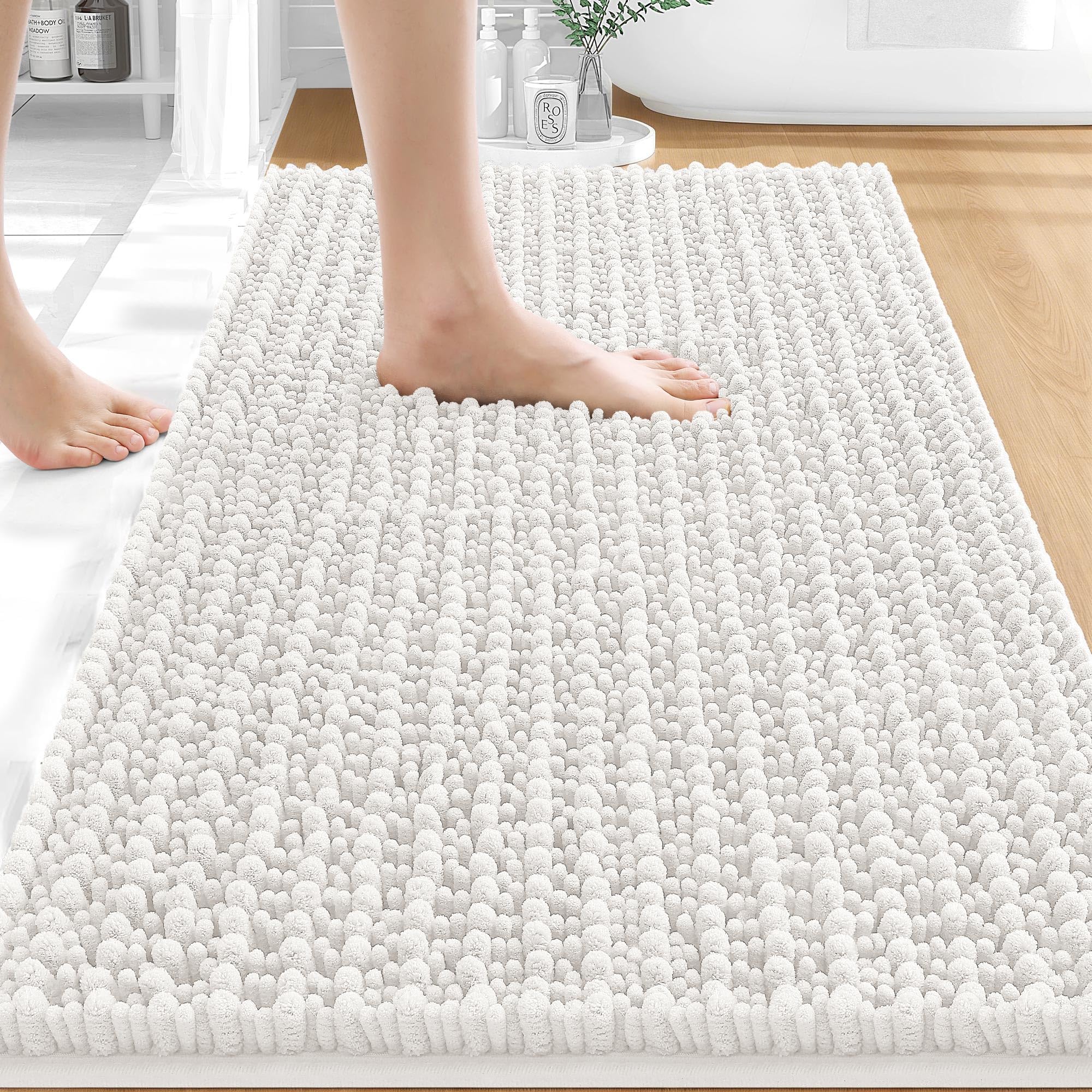 OLANLY Bathroom Rug Mat 30x20, Thick Soft and Absorbent Chenille Bath Mat, Non-Slip Rubber Backing, Machine Washable Quick Dry Bath Rugs for Tub Shower Floor, Home Decor Accessories, Grey