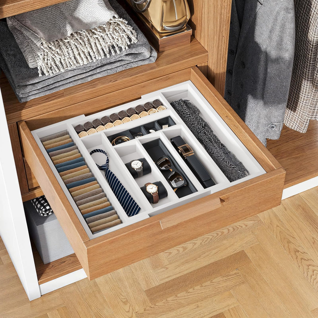 Pipishell Bamboo Expandable Silverware Drawer Organizer, Adjustable Kitchen Utensil Tray for Forks, Spoons and Knives, Wood Storage Cutlery Holder for Bedroom and Living Room