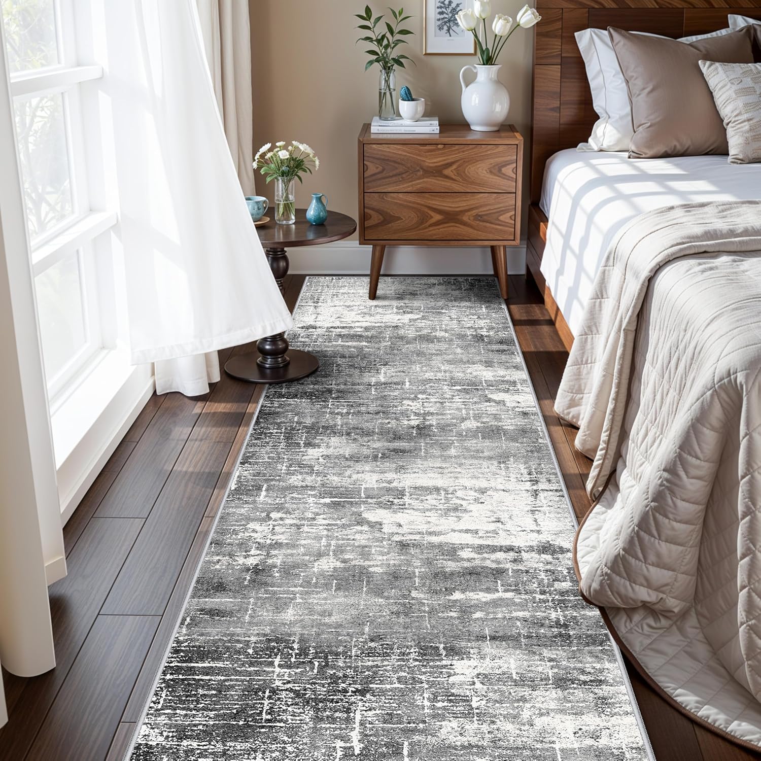 Washable 2x3 Entryway Area Rug - Neutral Kitchen Rug Runner Vintage Soft Floor Mat Non Slip Indoor Farmhouse Carpet for Bathroom Living Room Bedroom (2 X 3, Beige)